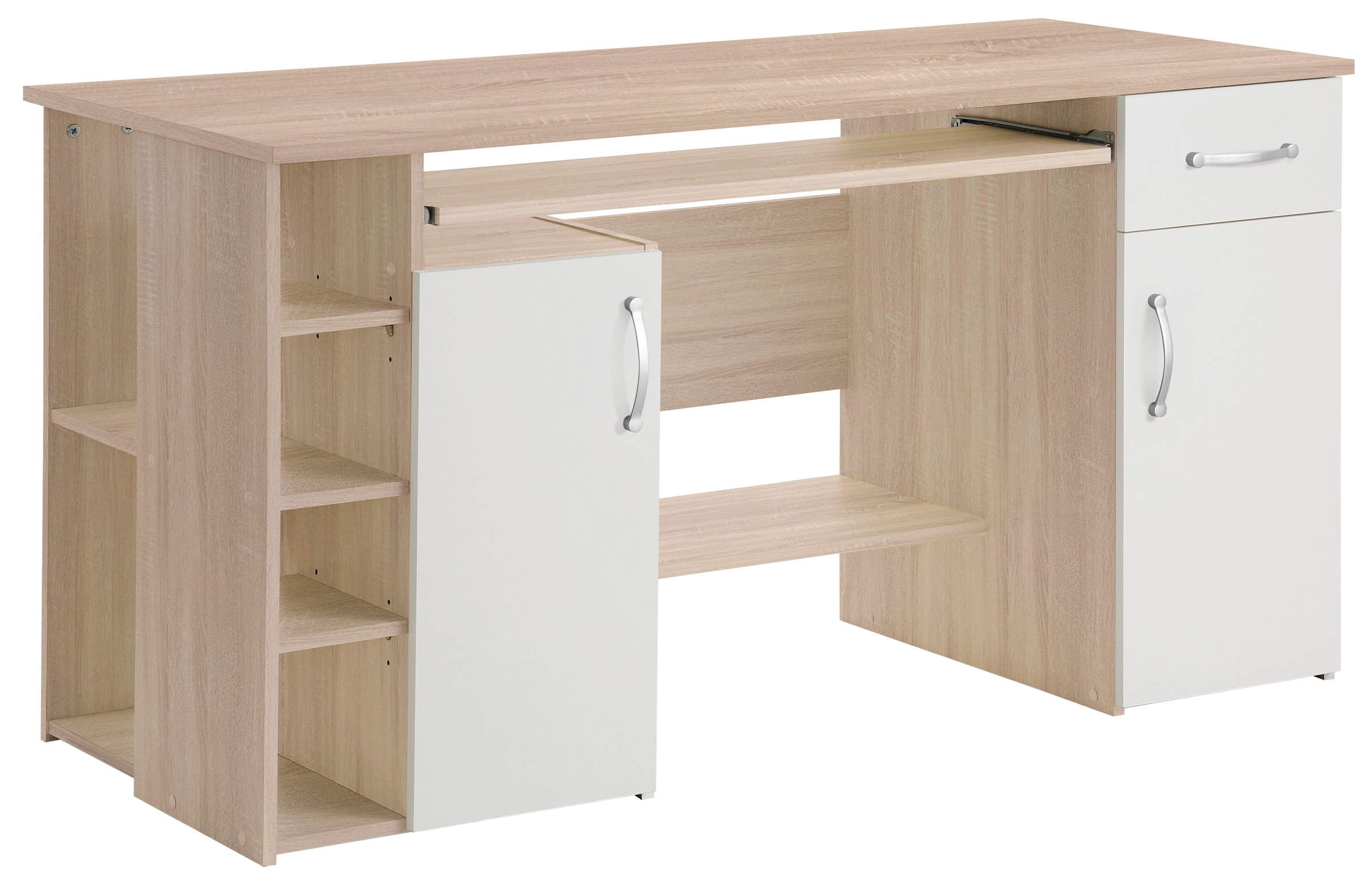 VOGL Möbelfabrik Schreibtisch »Tim mit seitlich offenen Fächern & Tastaturauszug,«, Druckerablage, 1 Schublade, Breite 138 cm, Made in Germany