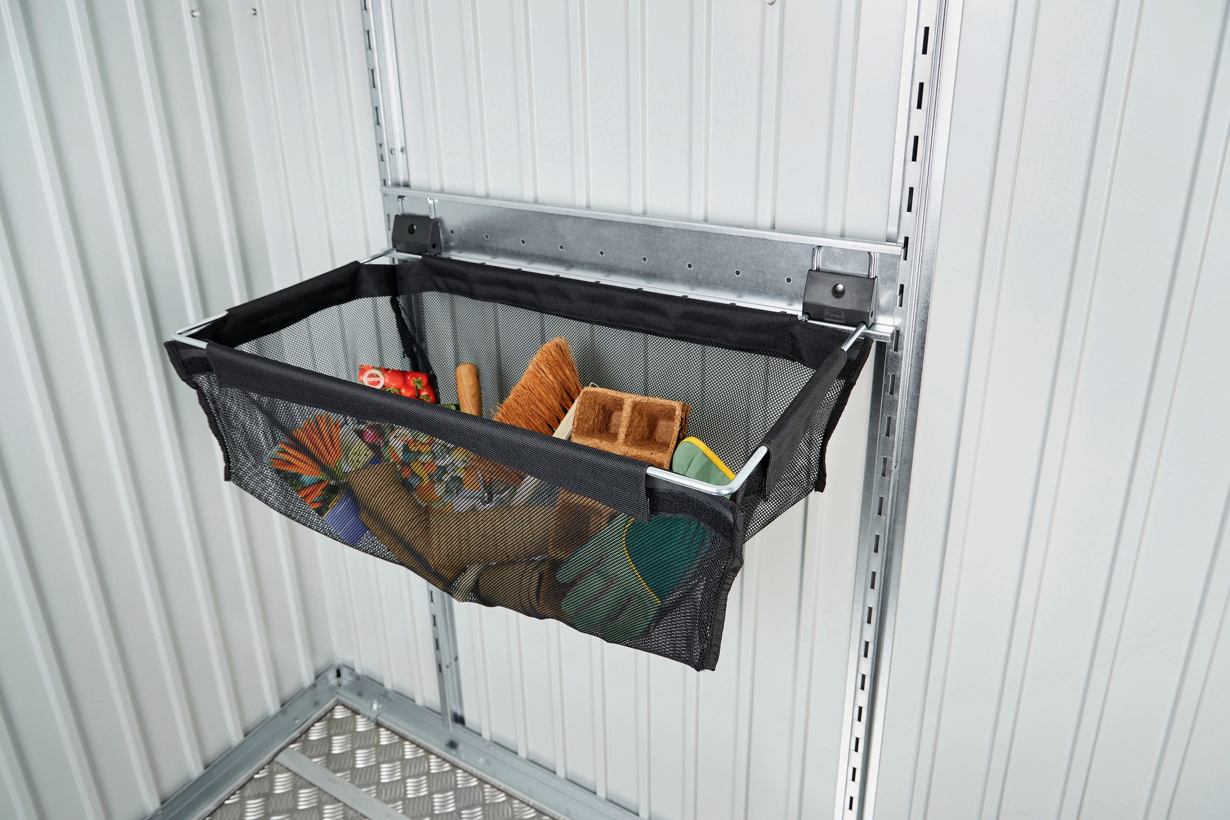 Biohort Hängeregal "Einhängesack mit Schiene" für Gerätehaus, Geräteschrank