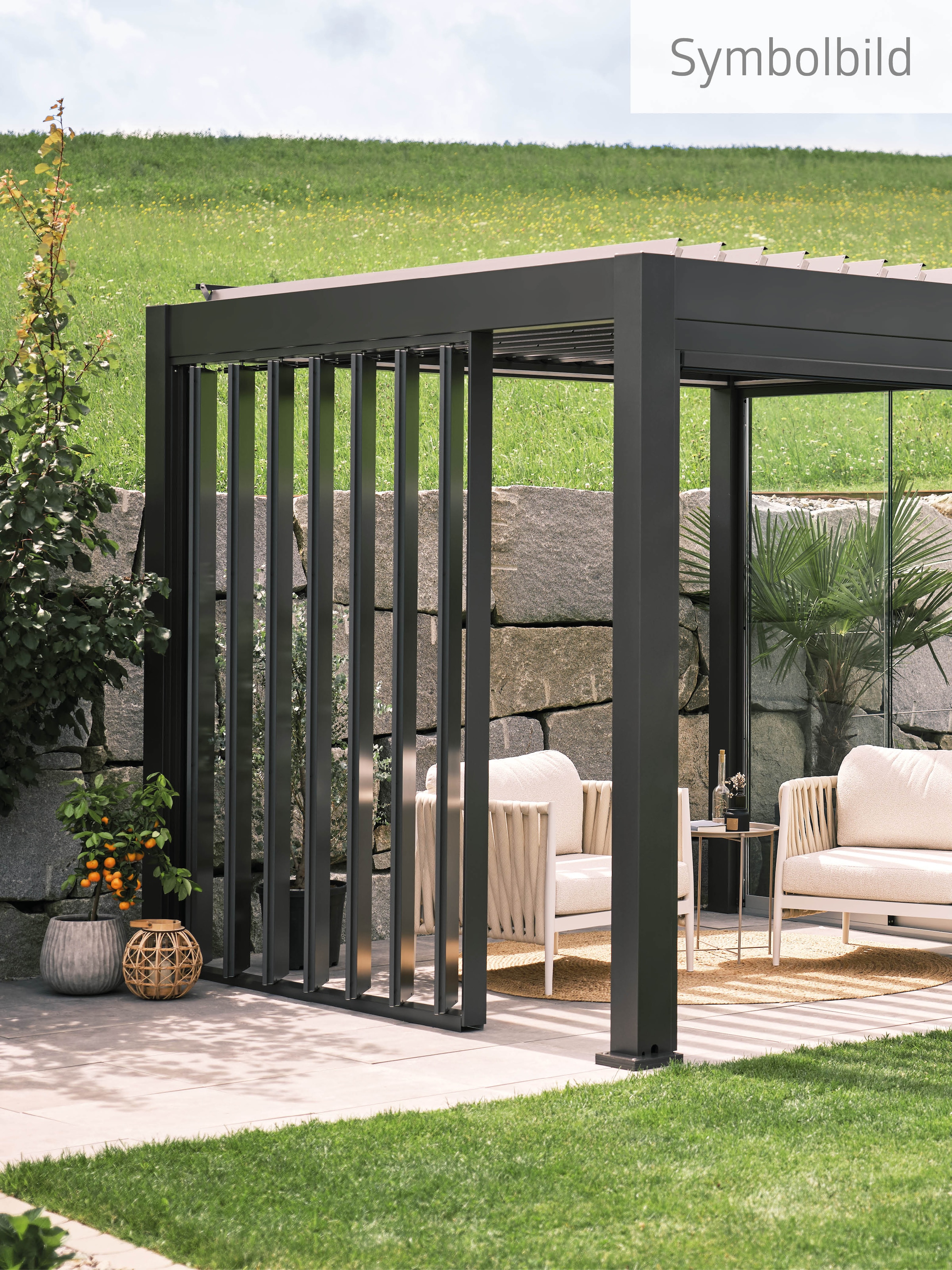 Biohort Pavillonseitenteil »2,5m für Pergola, verschiedene Farben« 245,7x 234,9 cm, Lamellenseitenwand mit Abschlussblende