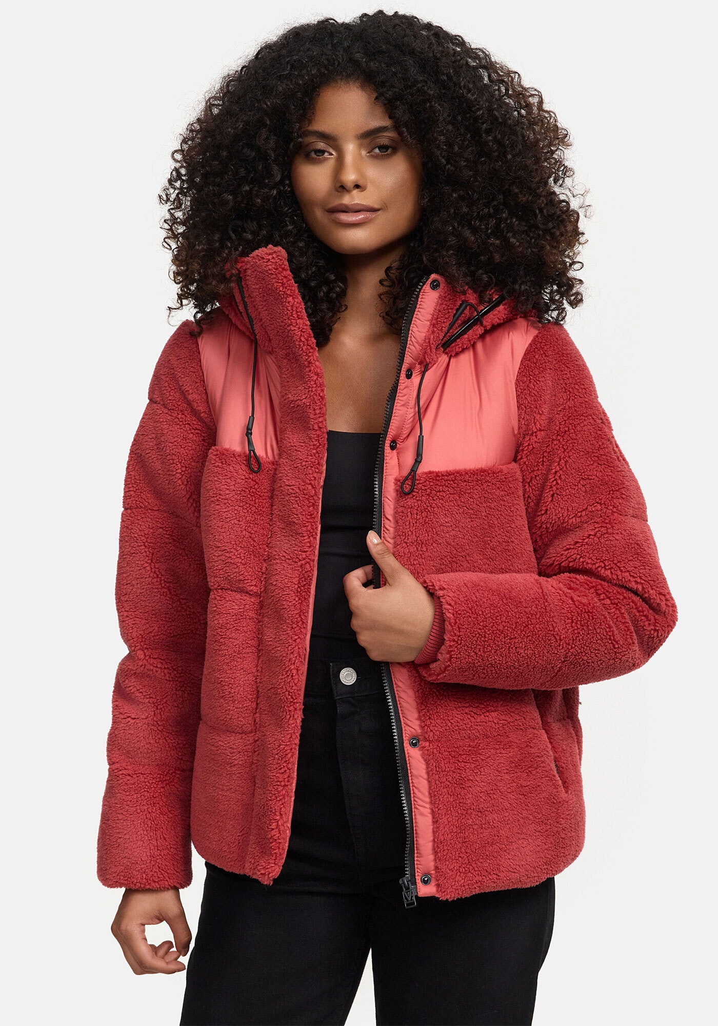 Marikoo Winterjacke "Kaguraa", warme Teddyfell Sherpa Jacke