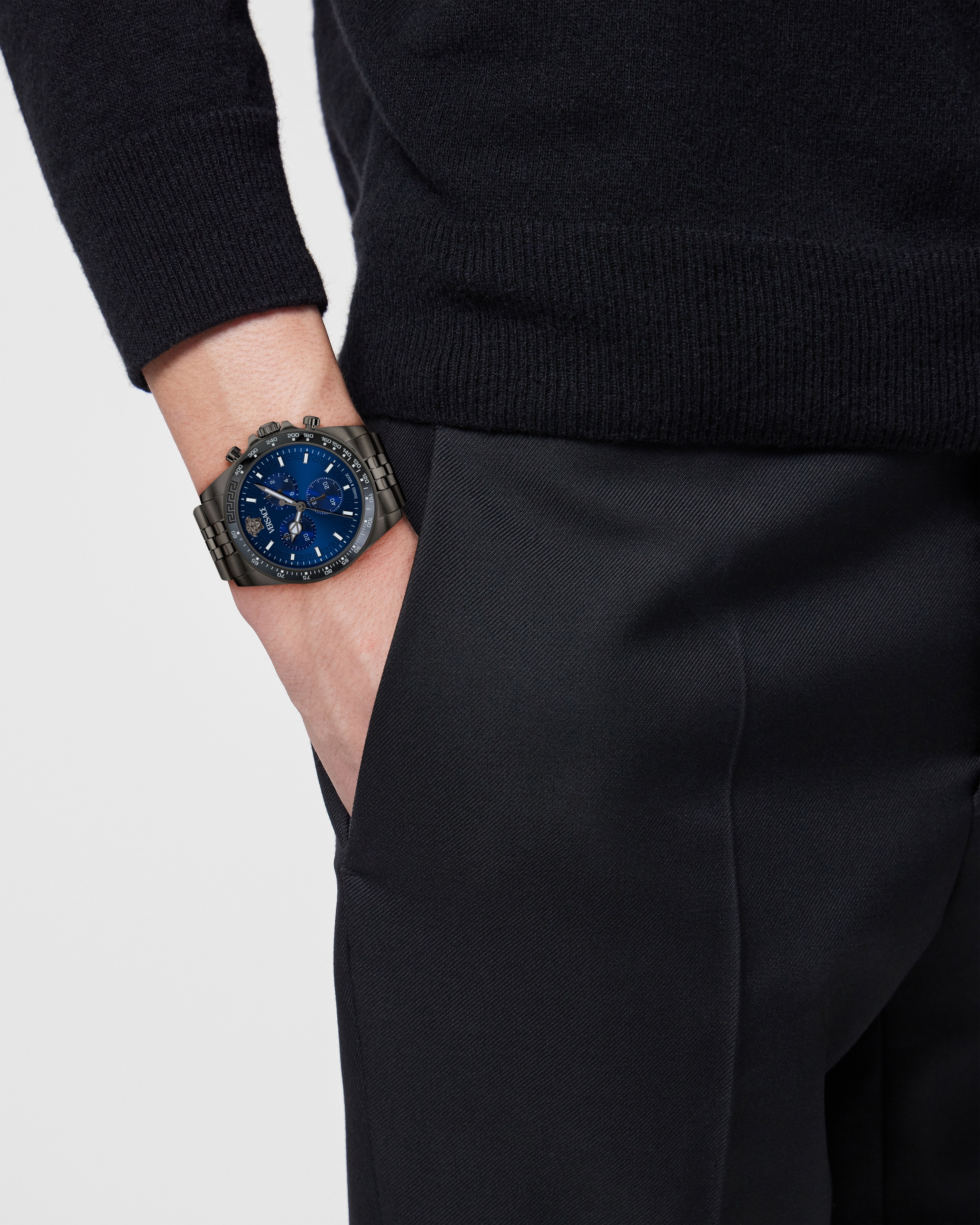 Versace Chronograph »GRECA CHRONO WAVE«, Quarzuhr, Armbanduhr, Herrenuhr, Swiss Made, Edelstahlarmband, analog
