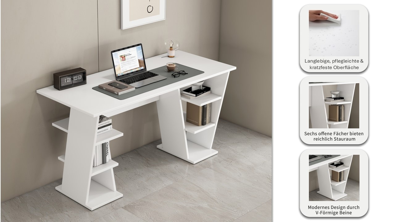 Schreibtisch OTTO HOME "Ezzell", weiß (weiß, weiß, weiß), B:137cm H:73cm T:60cm, Tische, Schreibtisch, Regalschreibtisch mit Ablagen, modernes Design, Breite 137 cm 2