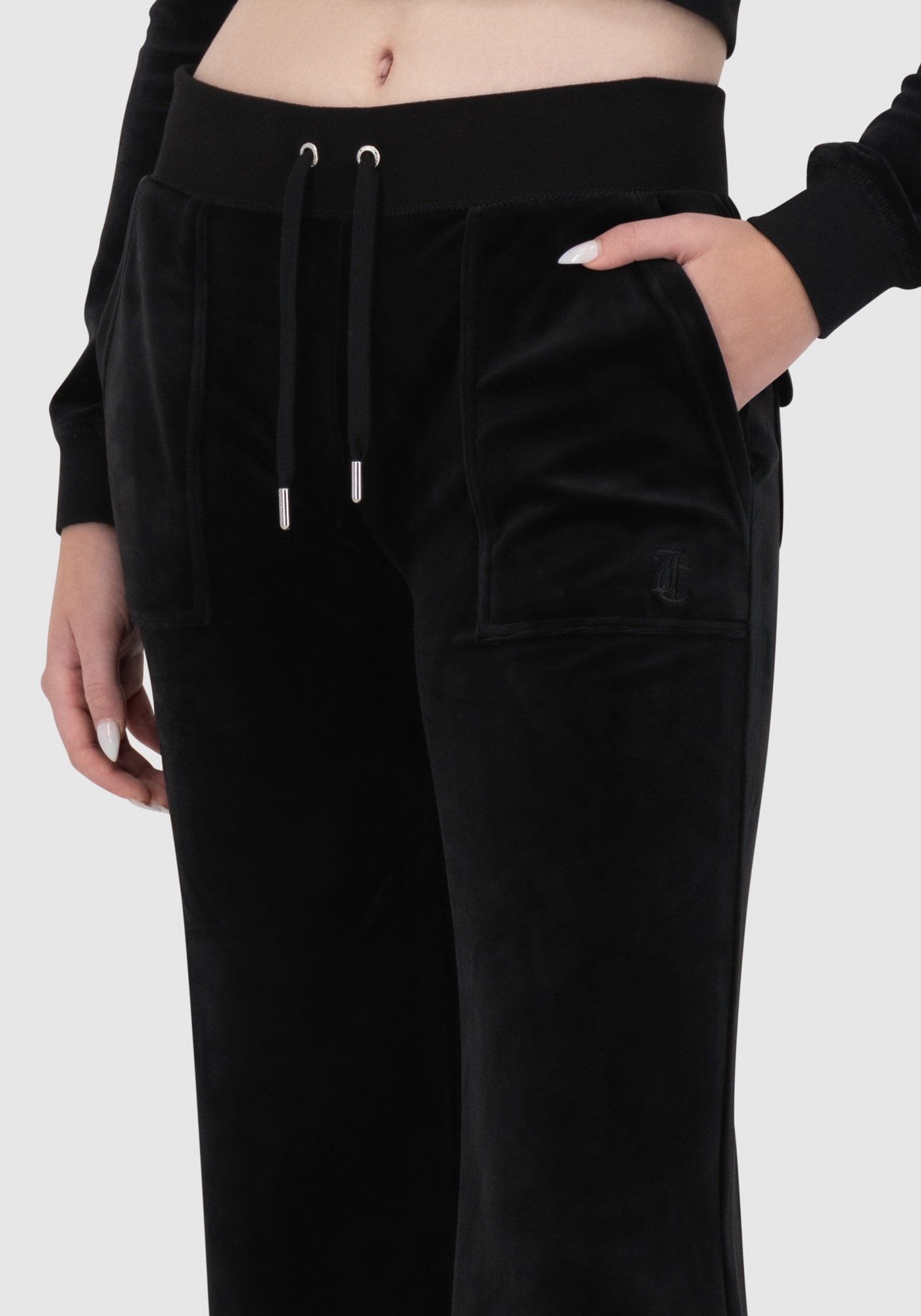 Juicy Couture Sweathose »LAYLA LOW RISE POCKETED FLARE PANT Damen«, Trainingshose Damen, Sweathose, Velour, Jogginghose mit Glitzer, Sale