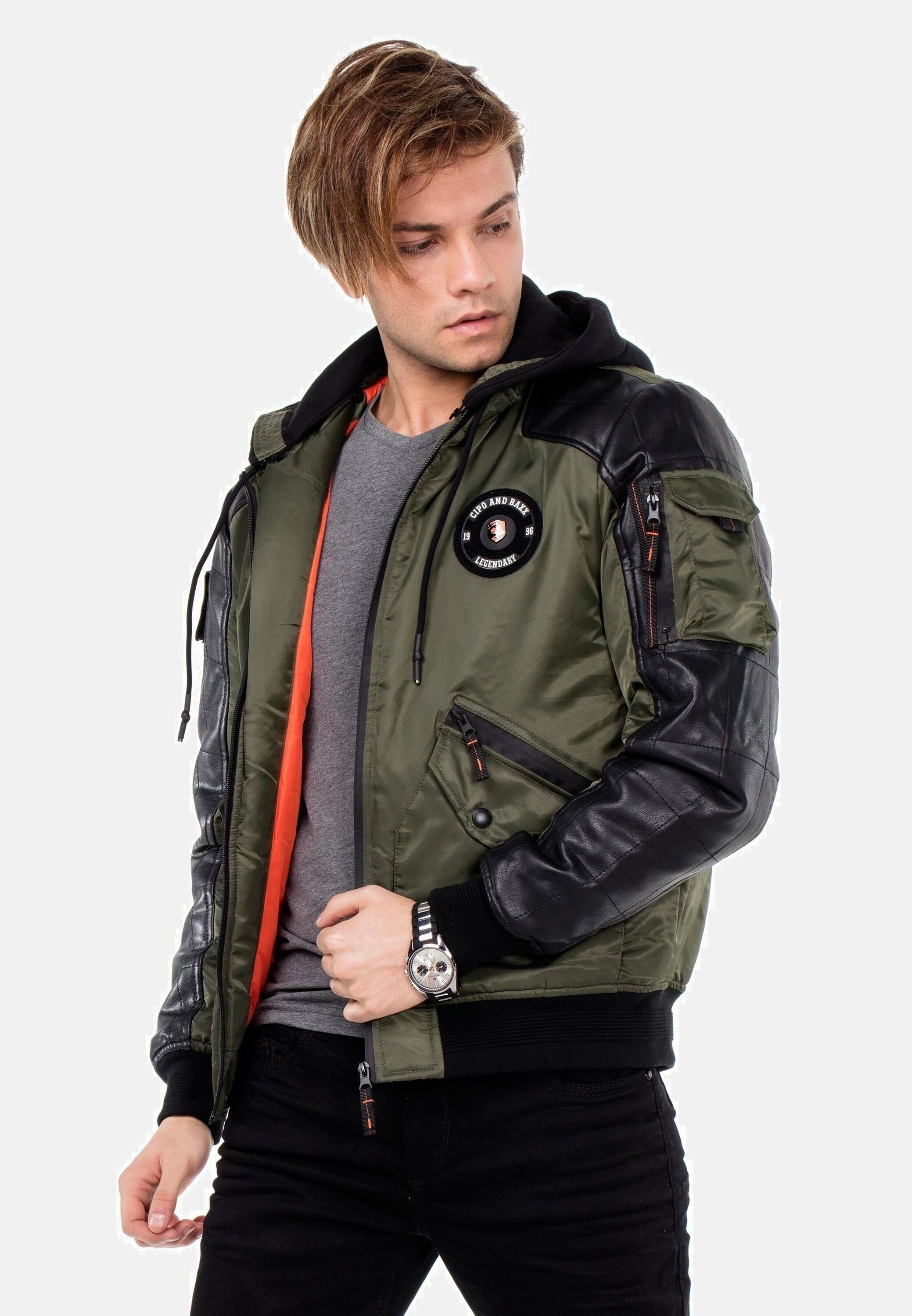 Cipo & Baxx CM-134 Men Bomber Jacket Khaki Size S 3