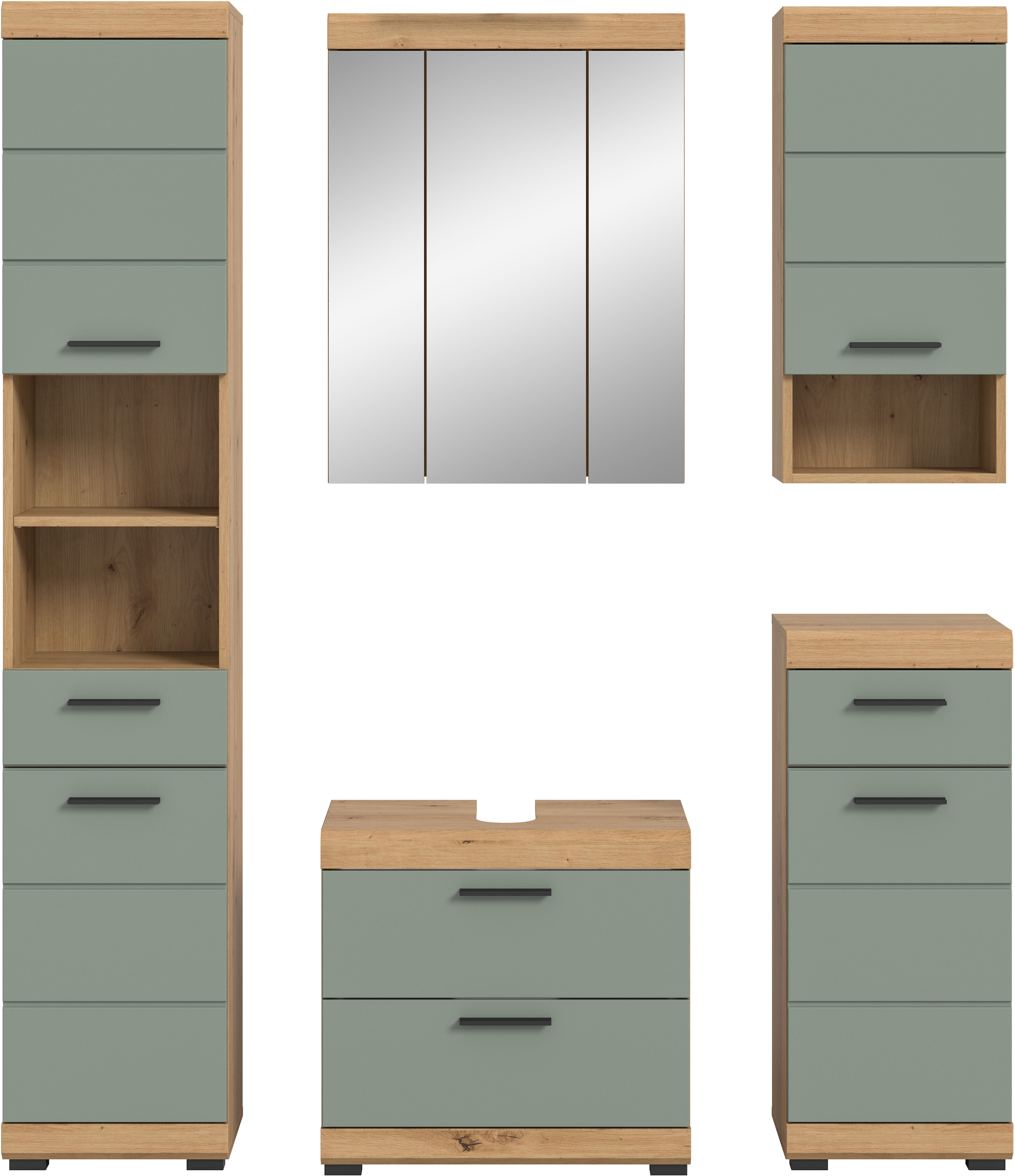 INOSIGN Badmöbel-Set »Siena, 5 teilig, bestehend aus:«, (Set), Hochschrank, WBU, Spiegelschrank, Unterschrank, Hängeschrank