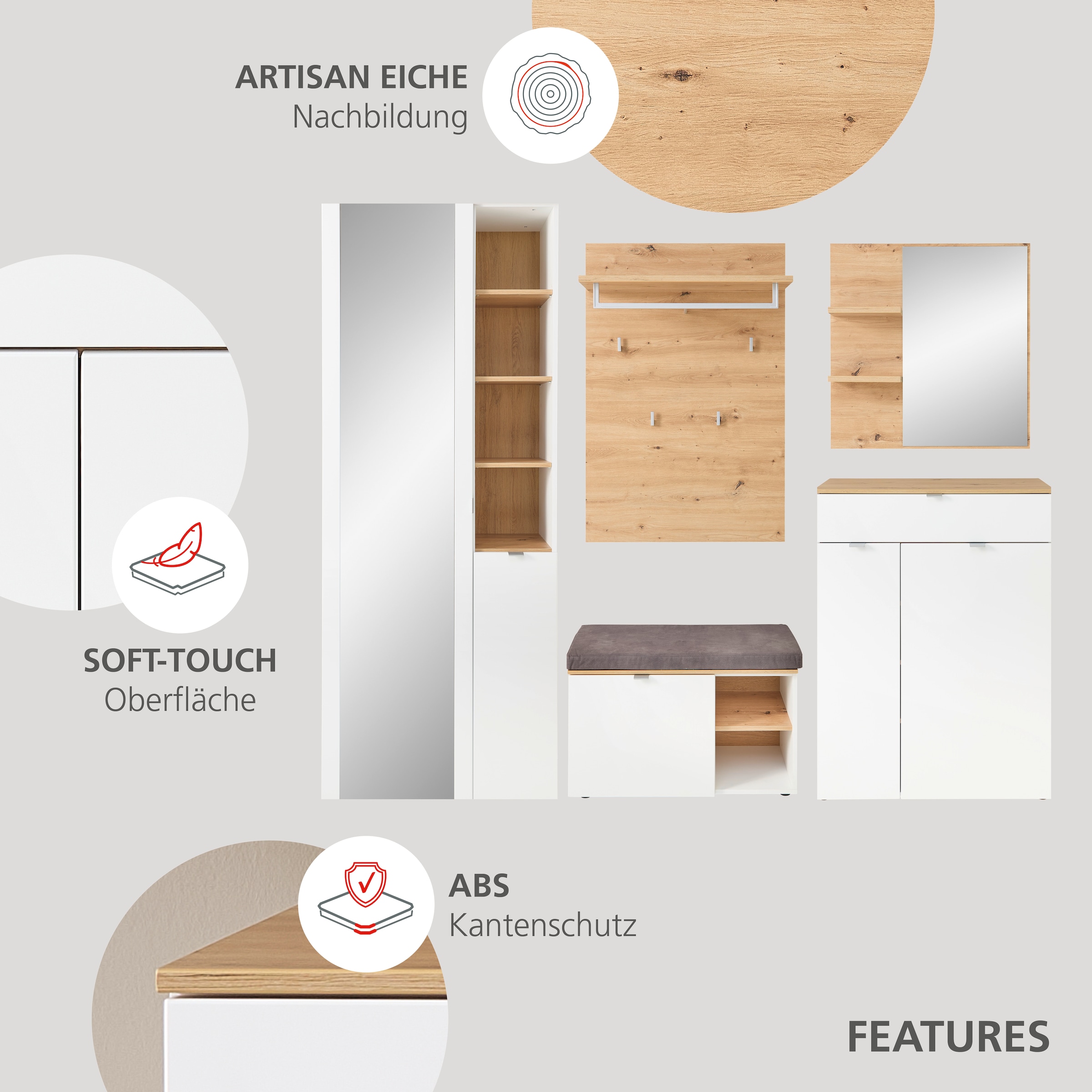 Innostyle Garderoben-Set »Bari Garderobenprogarmm, BxHxT 264x202x38 cm« Set, 5 Stk. tlg.