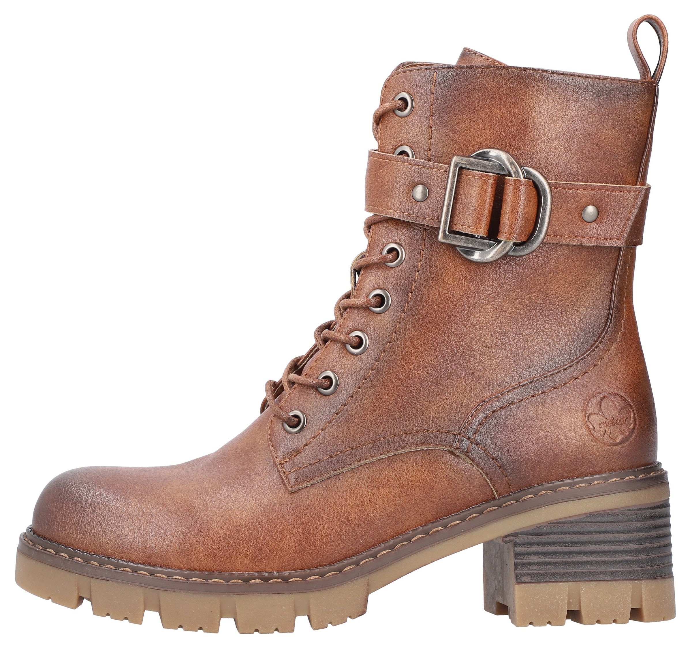 Rieker Schnürstiefelette, Schnürboots, Bikerboots, Blockabsatz, mit verstellbarer Schnalle