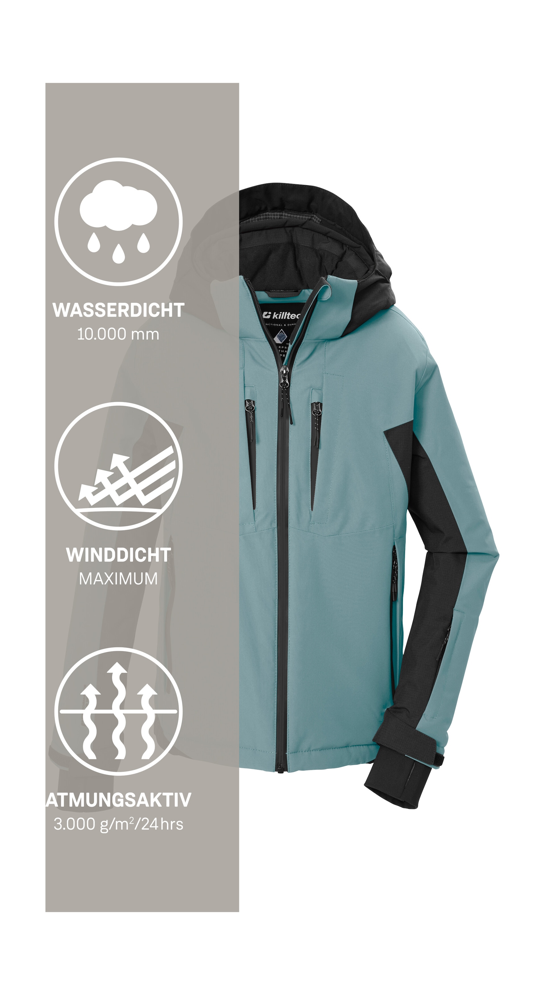 Killtec Skijacke »KSW 212 BYS SKI JCKT« Wasserdichte Skijacke, abnehmbare Kapuze, viele Taschen