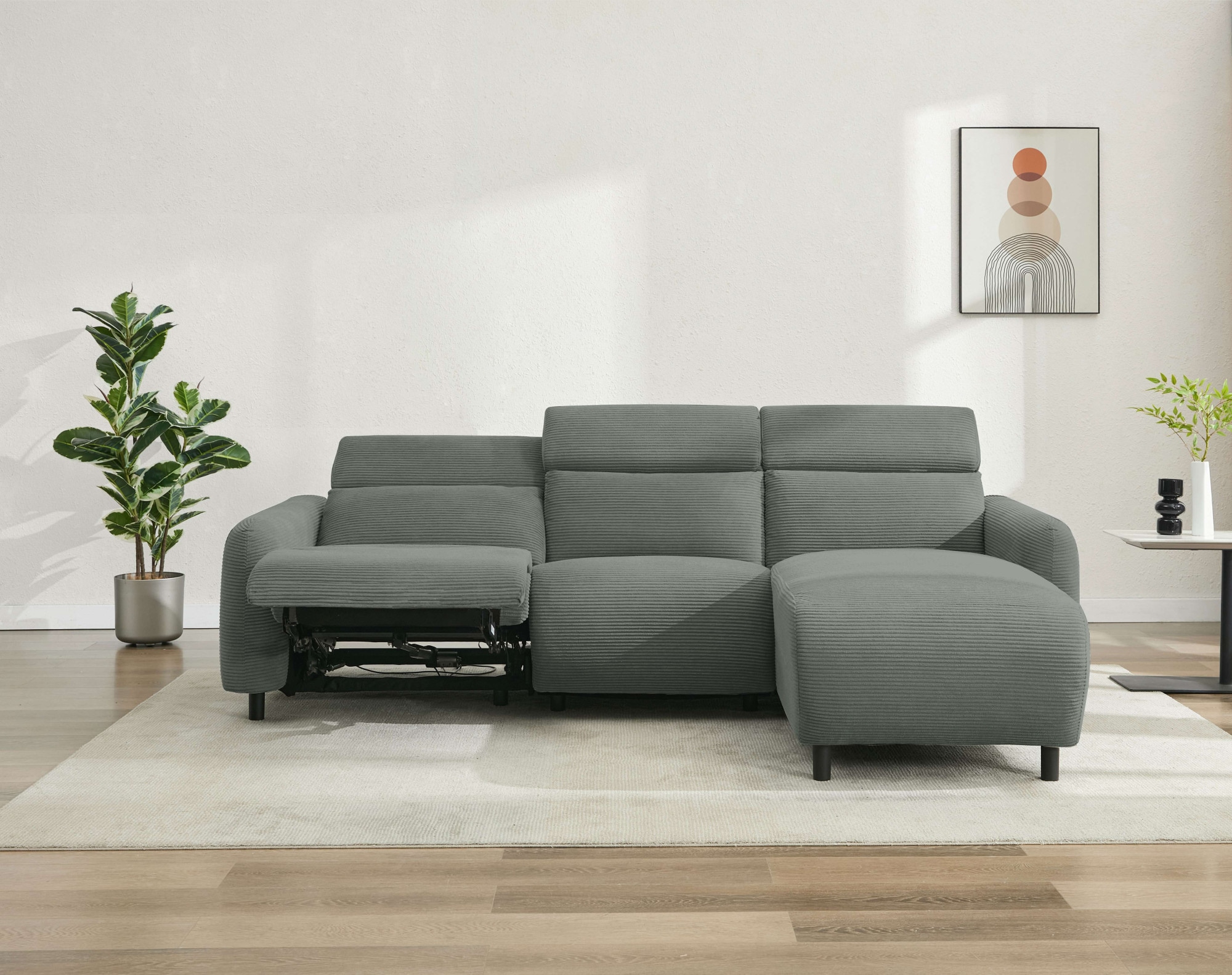 Home affaire Ecksofa »SKAANE in Cord, L-Form, 274 cm, manuelle u. elektrische Funktion,«, Kopfteilverstellung, Relax-und Liegefunktion, Federkernpolsterung