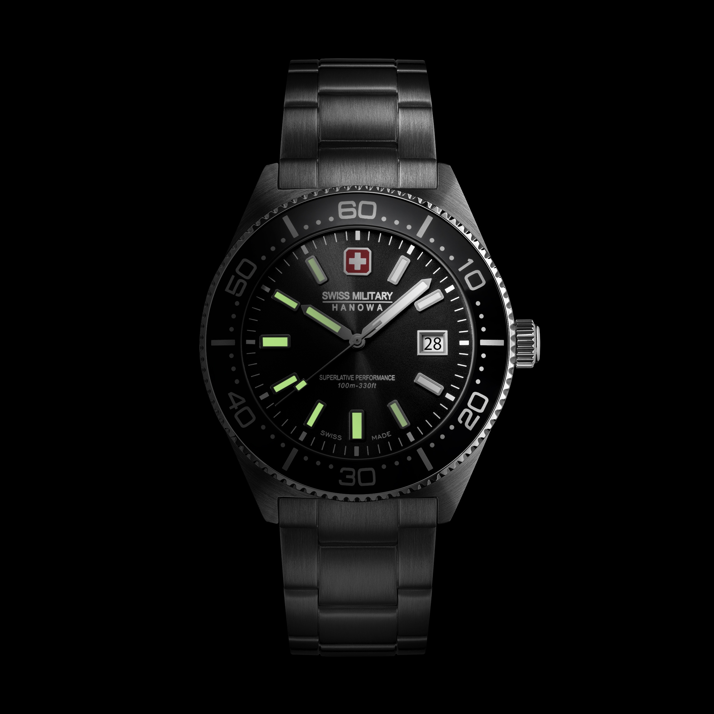 Swiss Military Hanowa Quarzuhr »Nomad« Armbanduhr, Herrenuhr, Swiss Made, Edelstahlarmband, analog, Tag