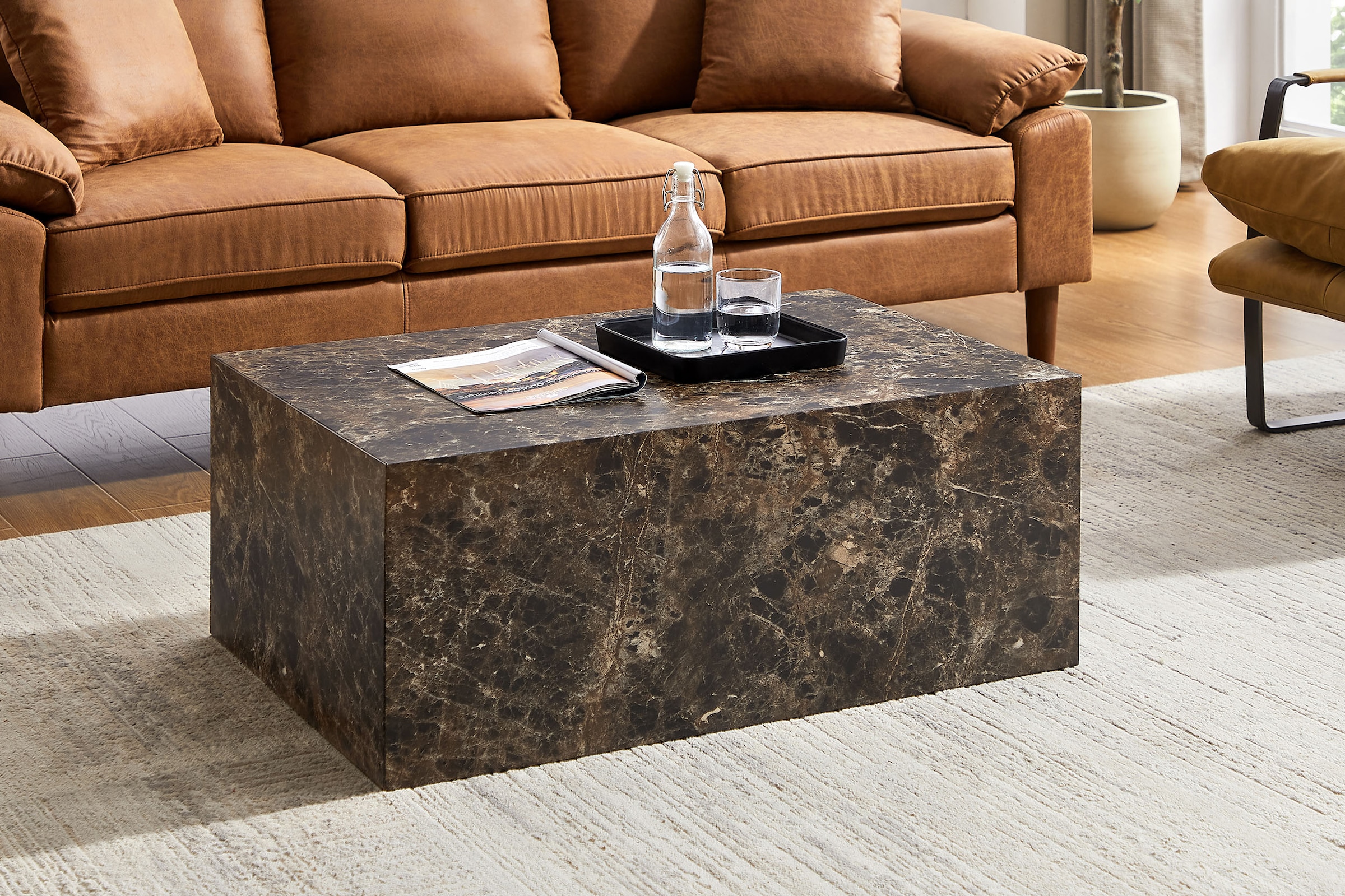 SalesFever Couchtisch »Almeria Beistelltisch B/T 90/60 cm«, rechteckig 90x60 cm, in Marmoroptik foliert