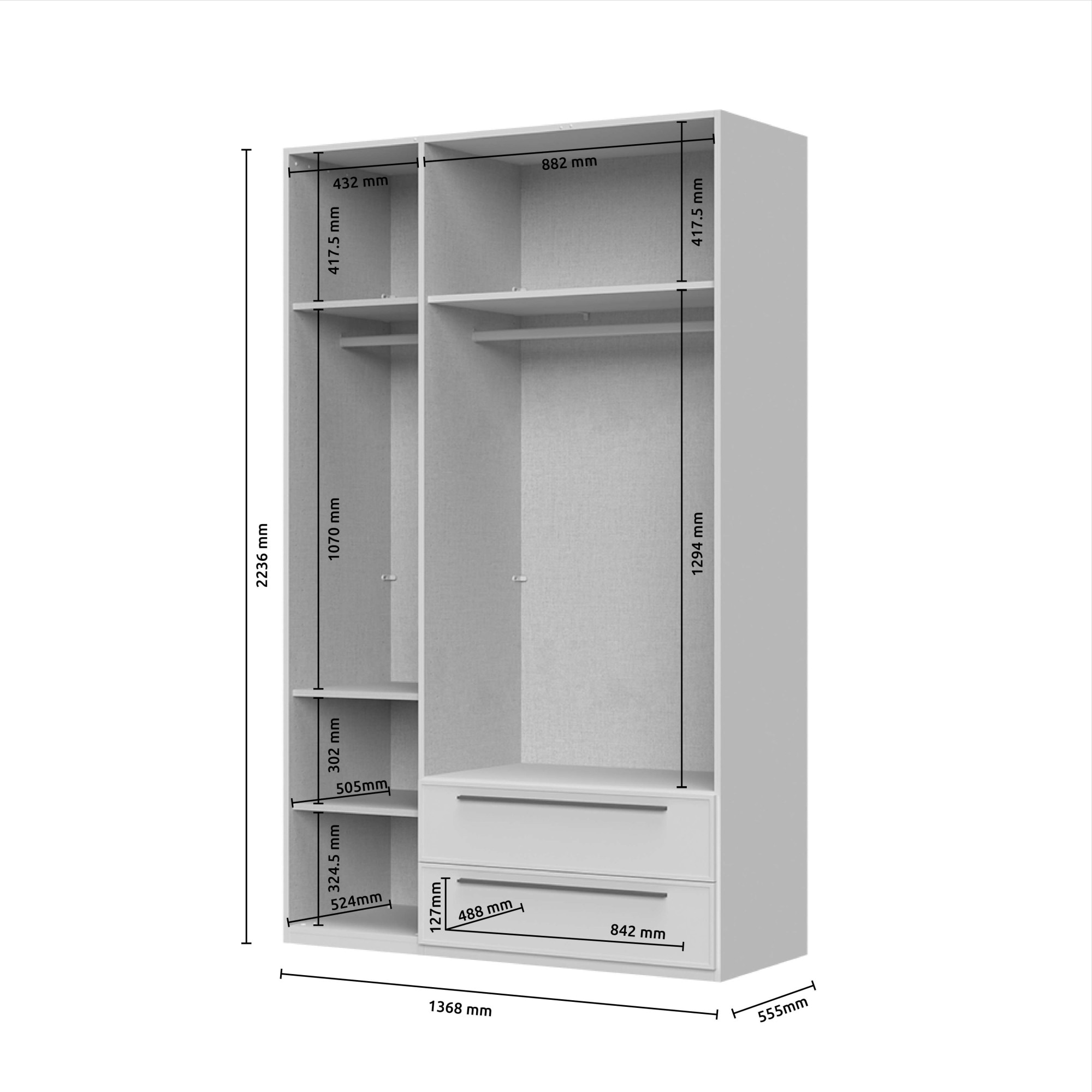 Places of Style Drehtürenschrank »Opera mit oder ohne Kranz inkl. LED-Bel.,B92,137,182 oder 227 cm«, UV lackiert, Soft Close Funktion, Höhenverstellbare Füße