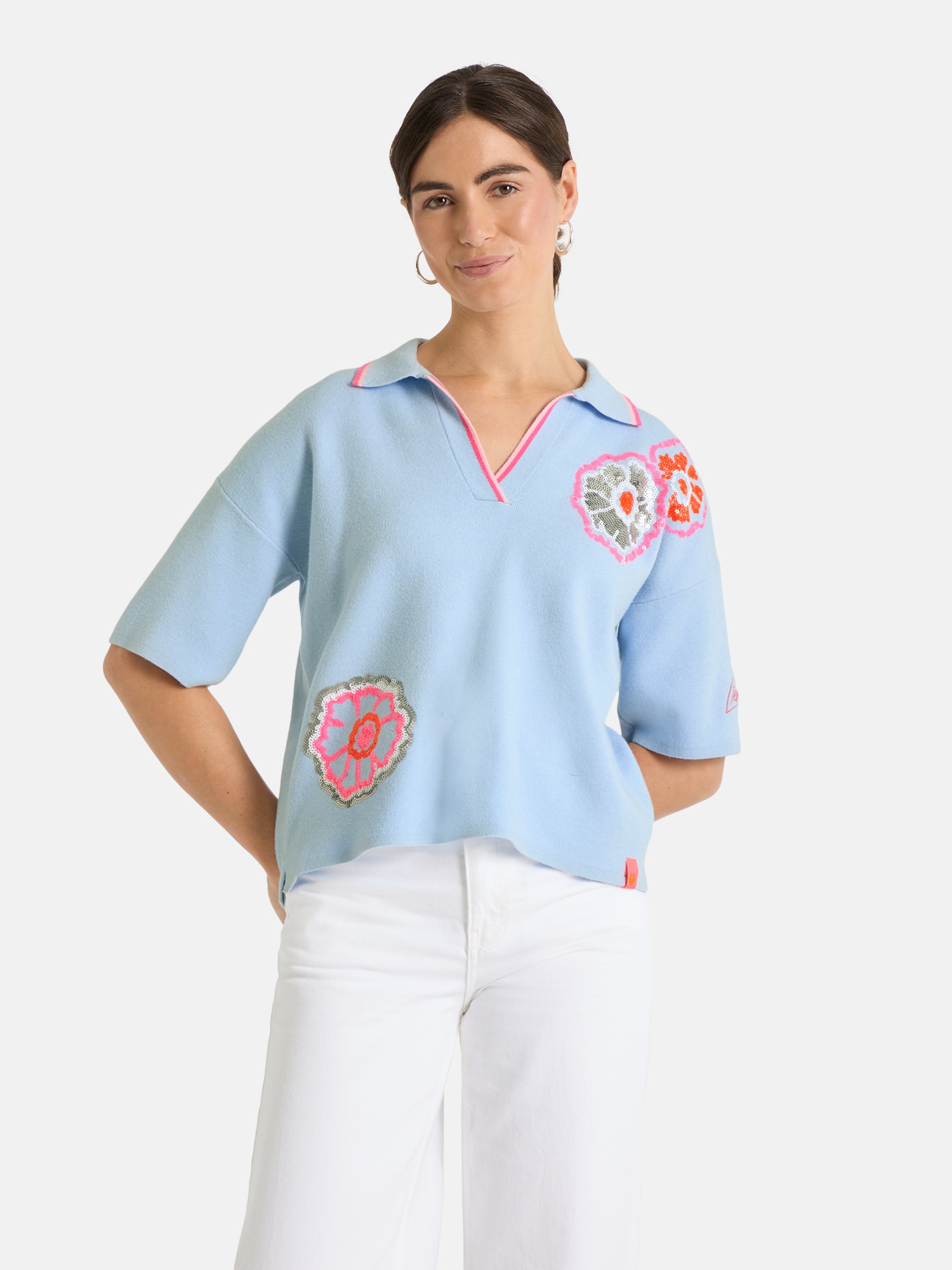 Lieblingsstück Polokragenpullover "TainaL" mit floraler Pailletten-Applikat günstig online kaufen