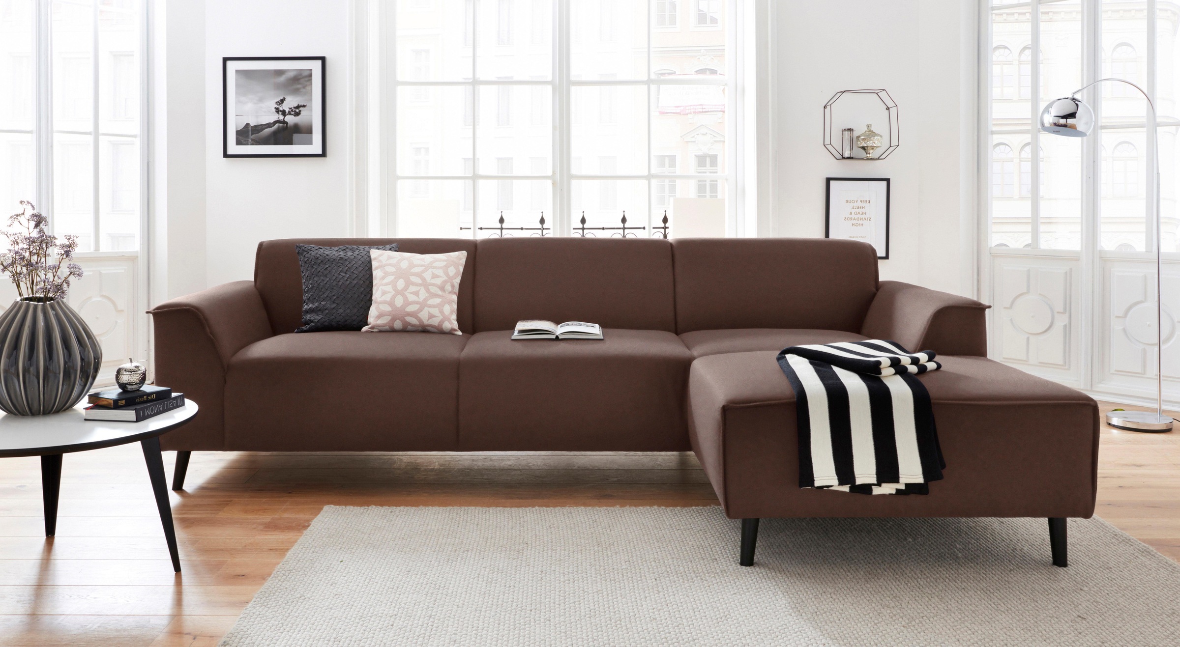 DOMO collection Ecksofa »Amora, inklusive komfortablem Federkern für mehr Sitzkomfort, L-Form«, mit Recamiere, zeitlos und elegant, Komfortsitzhöhe 47cm