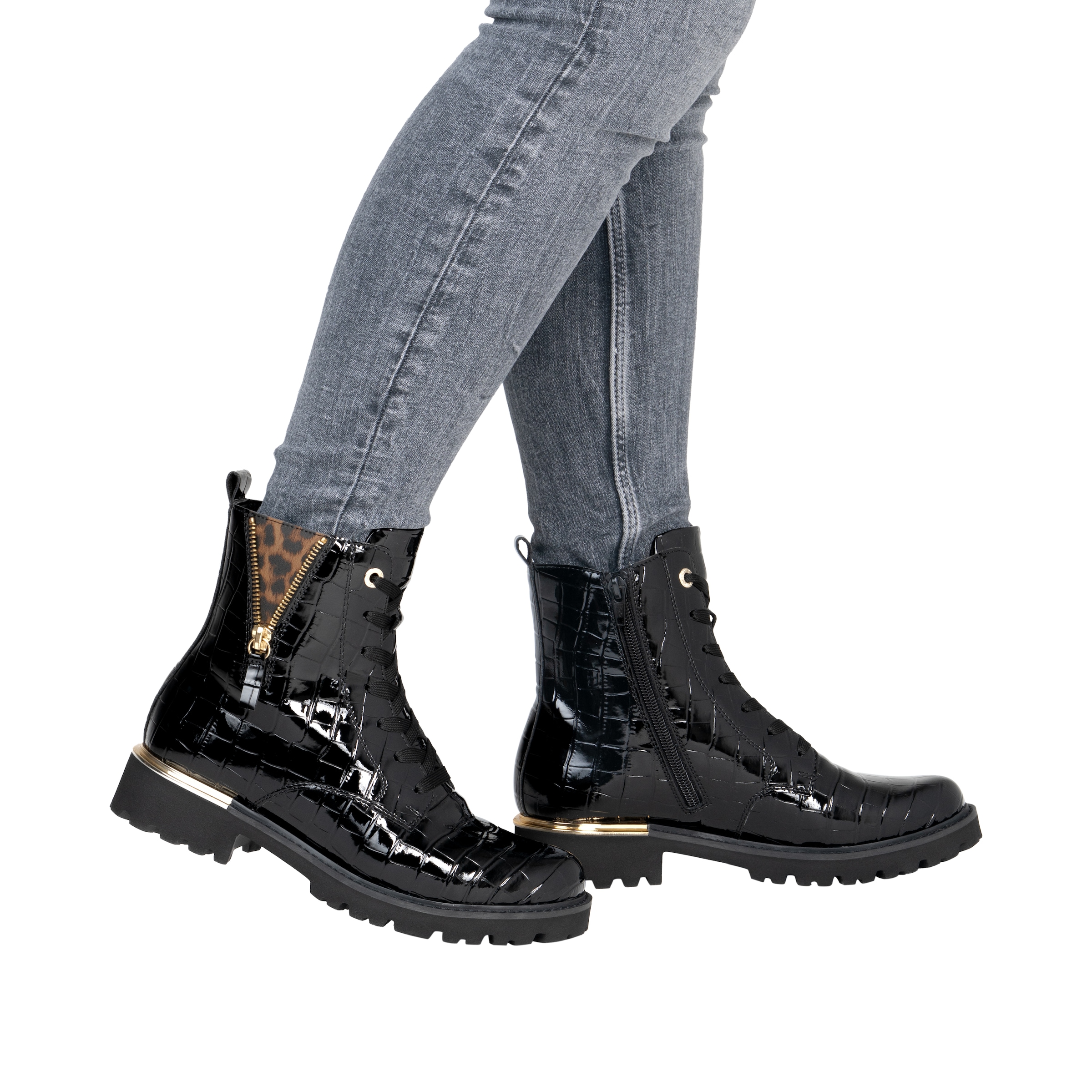 Remonte Schnürstiefelette  Schnürstiefelette in Kroko-Lackoptik mit Innenreißverschluss