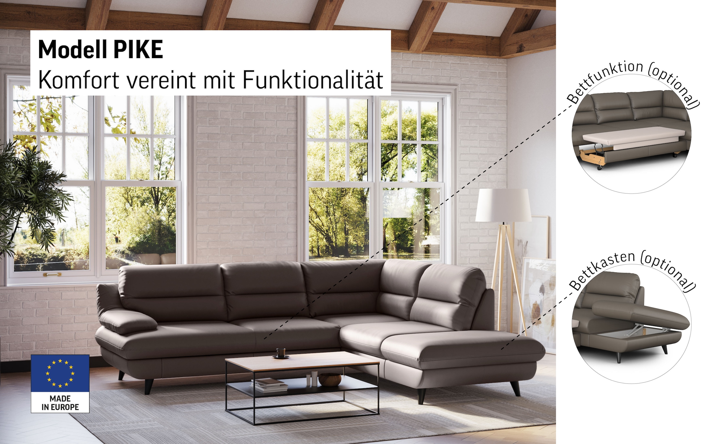COTTA Ecksofa »Pike L-Form, B: 266 cm« optional Bettfunktion & Bettkasten