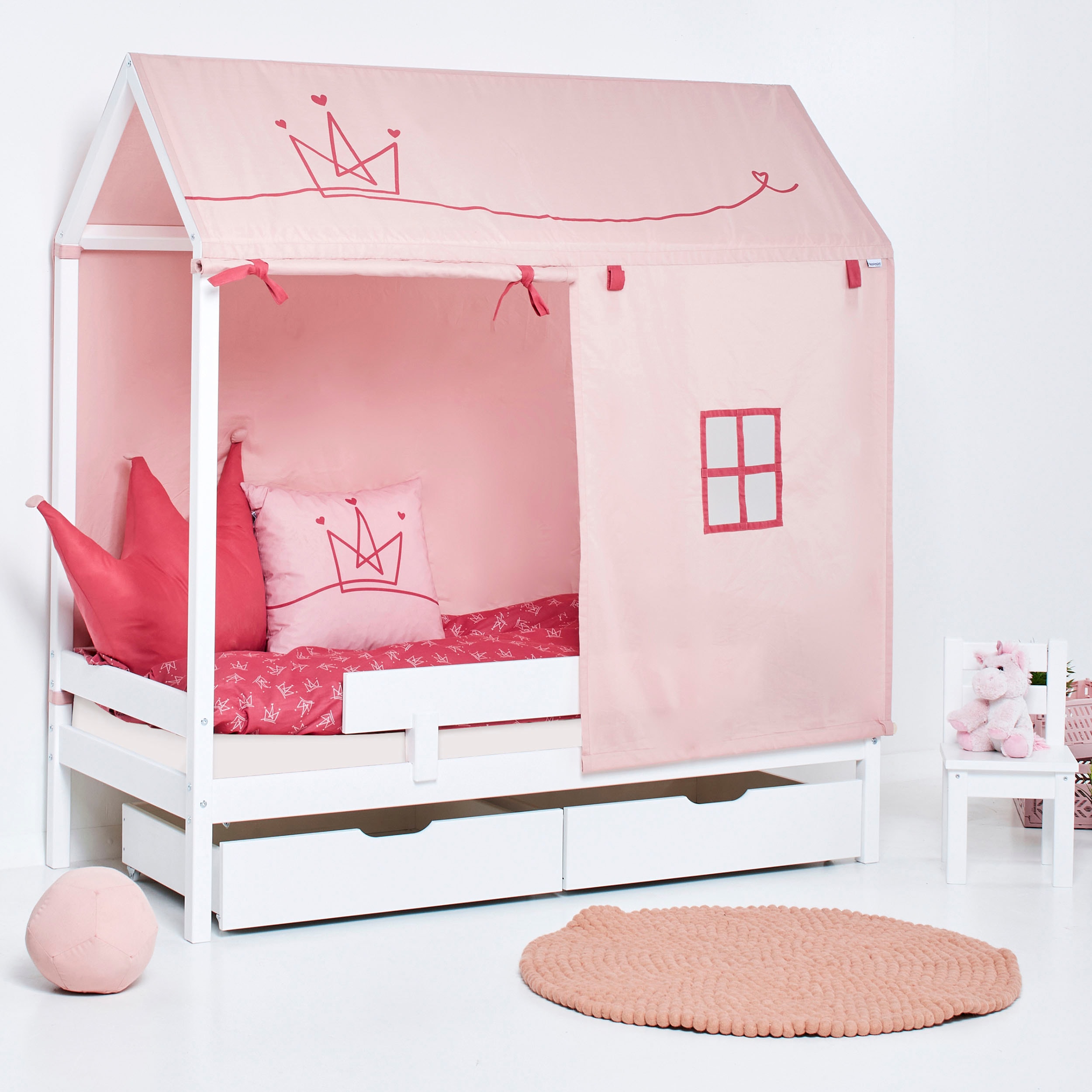 Hoppekids "ECO Comfort Bett" Hausbett mit Dach wahlweise mit Rausfallschutz