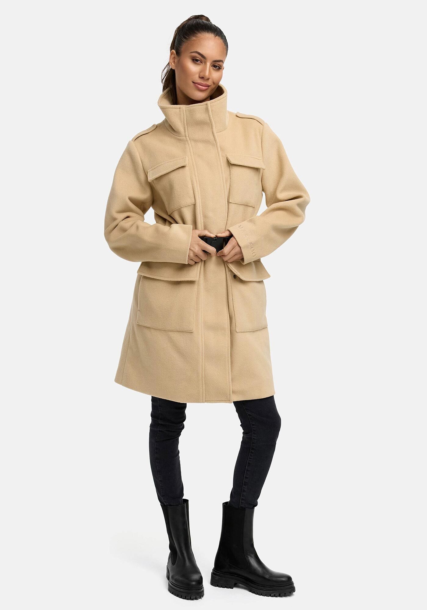 Marikoo Kurzmantel »Tanokoo«, Eleganter Übergangsmantel mit großen Taschen und Stretch-Gürtel
