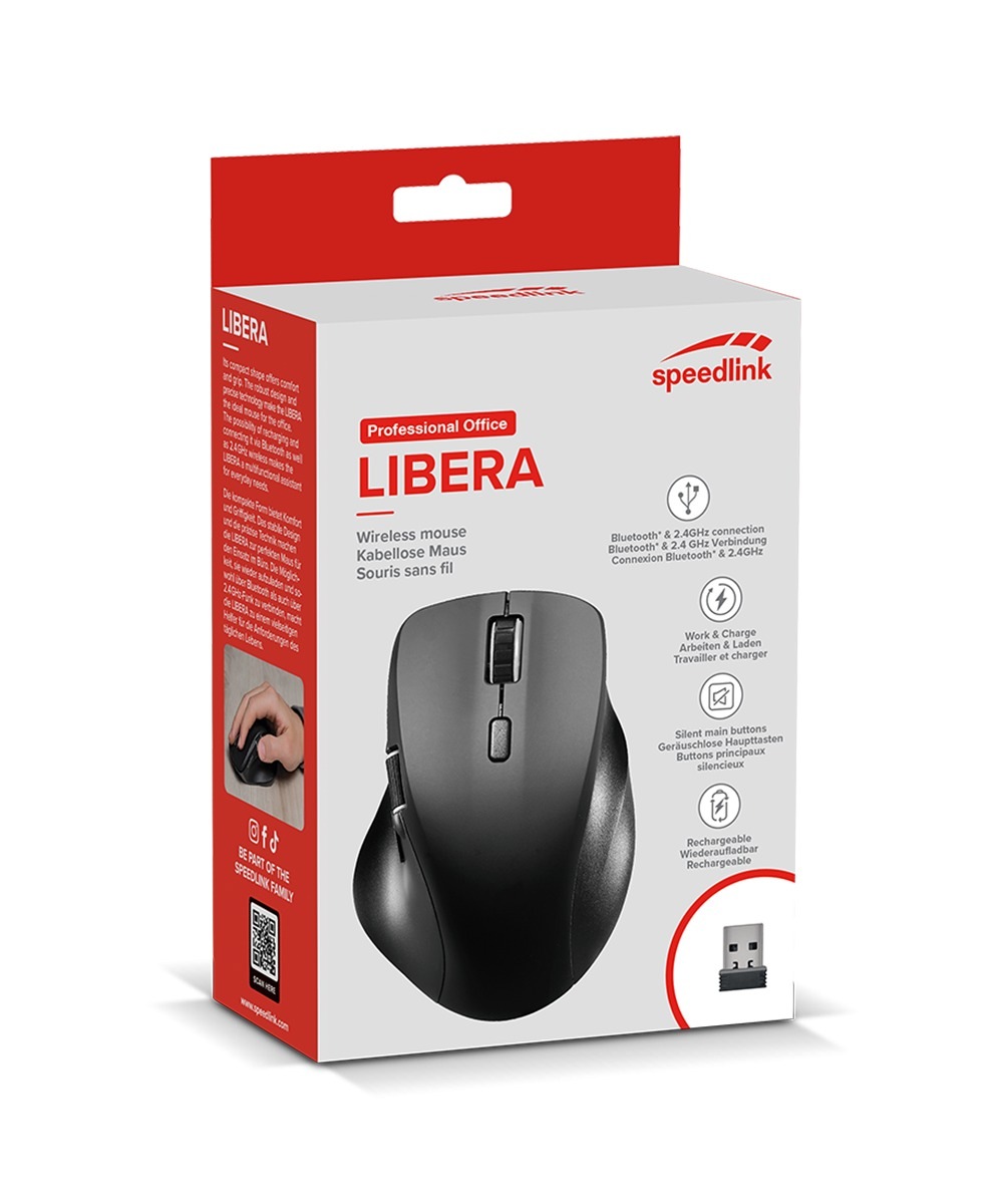 Speedlink Maus »LIBERA Kabellose, Wiederaufladbar, geräuschlose Klicks,«, Bluetooth, 2,4GHz Nano-Receiver, 5 Tasten, Ergonomisches Design