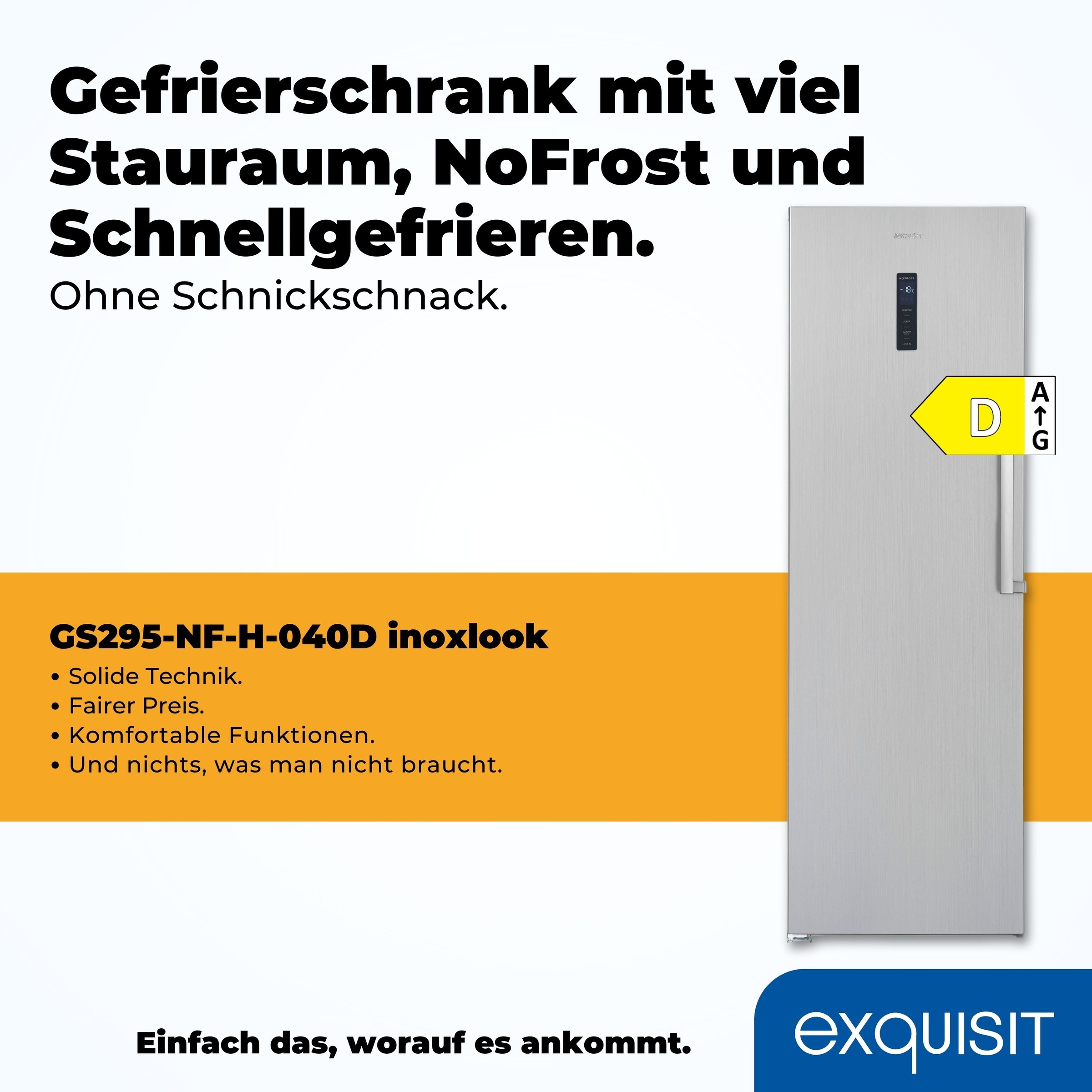 exquisit Gefrierschrank »GS295-NF-H-040D«, 185 cm hoch, 60 cm breit