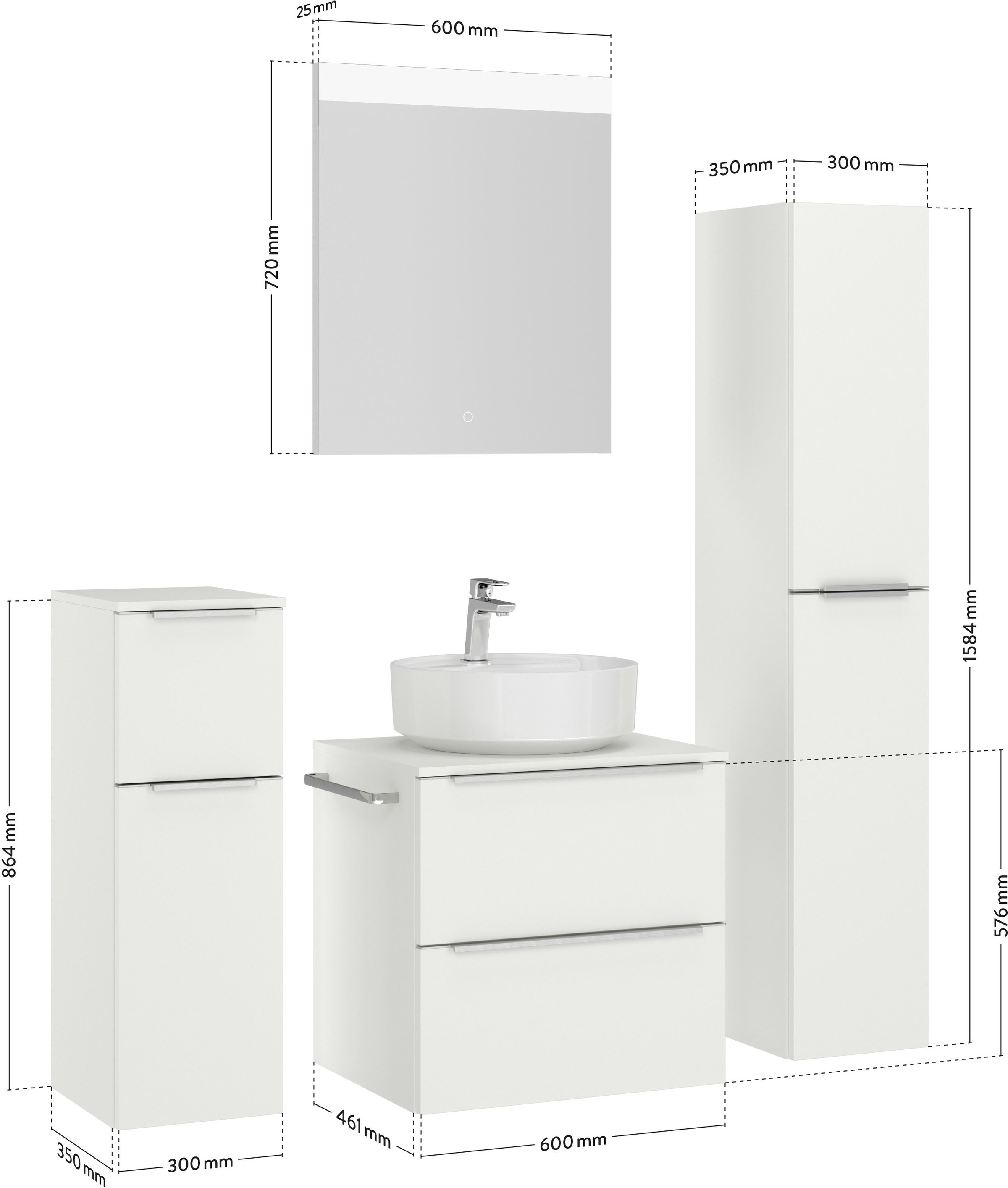 nobilia® Badmöbel-Set »Alvene« vormontiert, mit Soft-Close, 4 Stk. tlg.