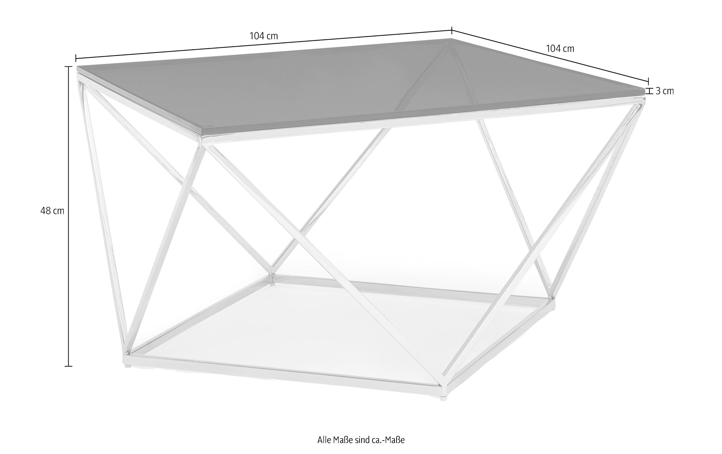 Leonique Couchtisch »Aria«, Couchtisch, eckig, Chrom, Rauchglas, Edelstahlgestell, 104x104x48