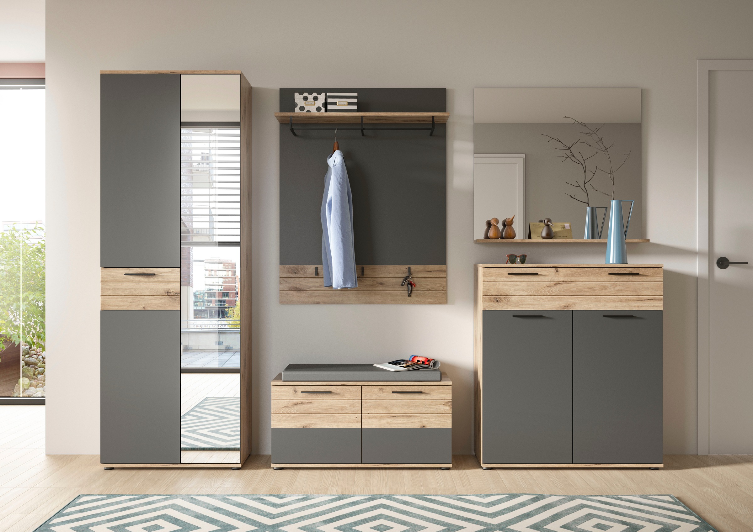 Home affaire Garderoben-Set "Riga, Breite 280 cm, hochwertige Rillenfräsung günstig online kaufen