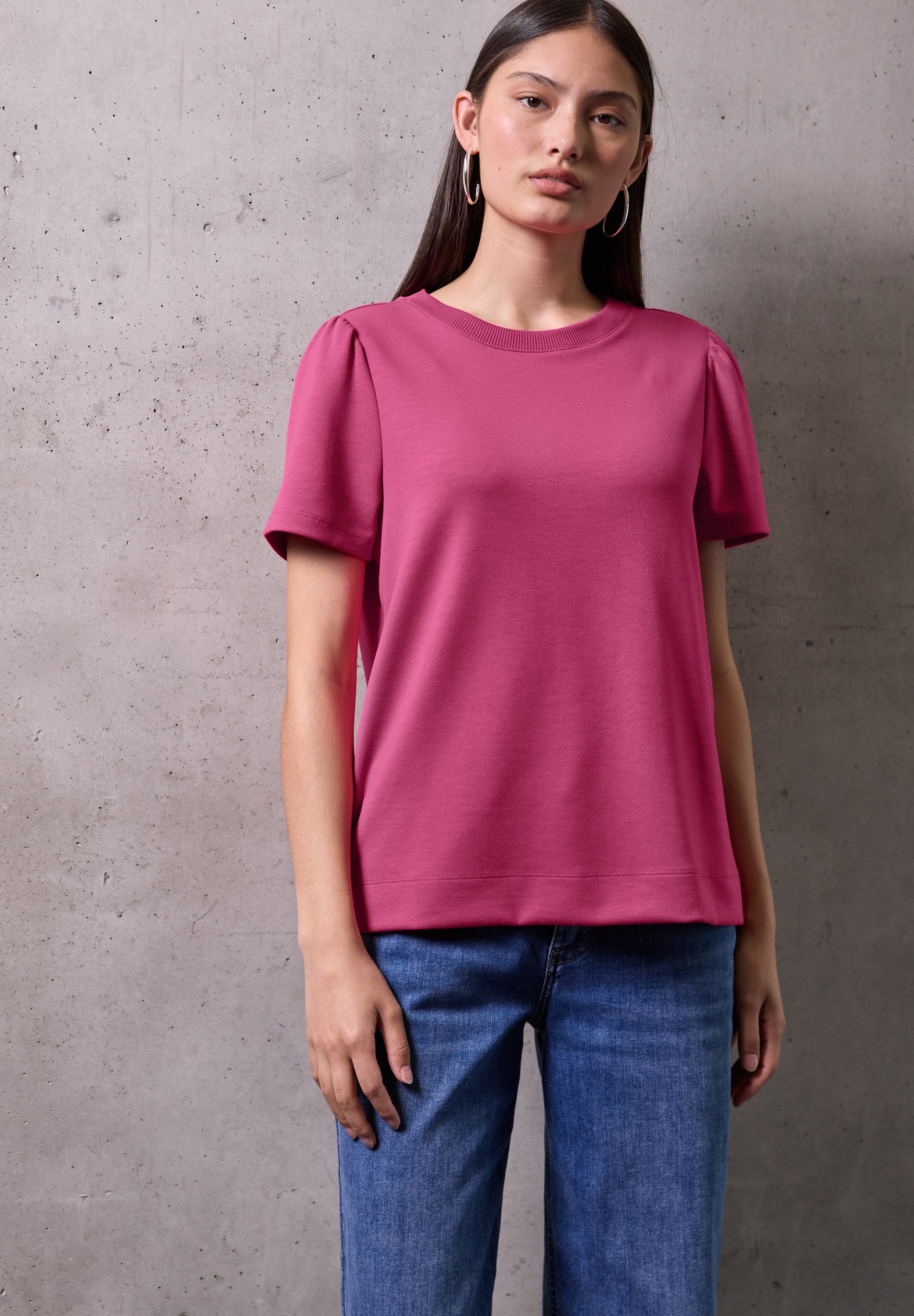 STREET ONE STUDIO Rundhalsshirt mit gerafften Ärmeln günstig online kaufen