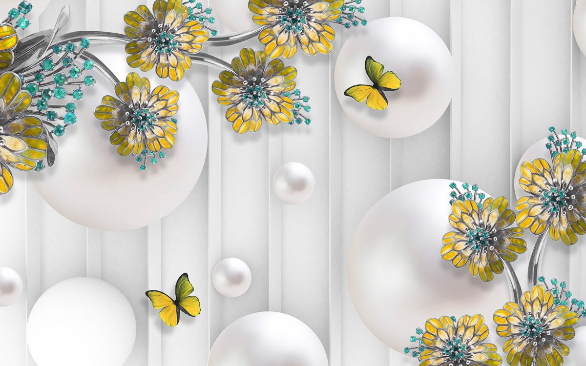 Papermoon "Abstrakt 3D Effekt mit Blumen und Schmetterlingen"