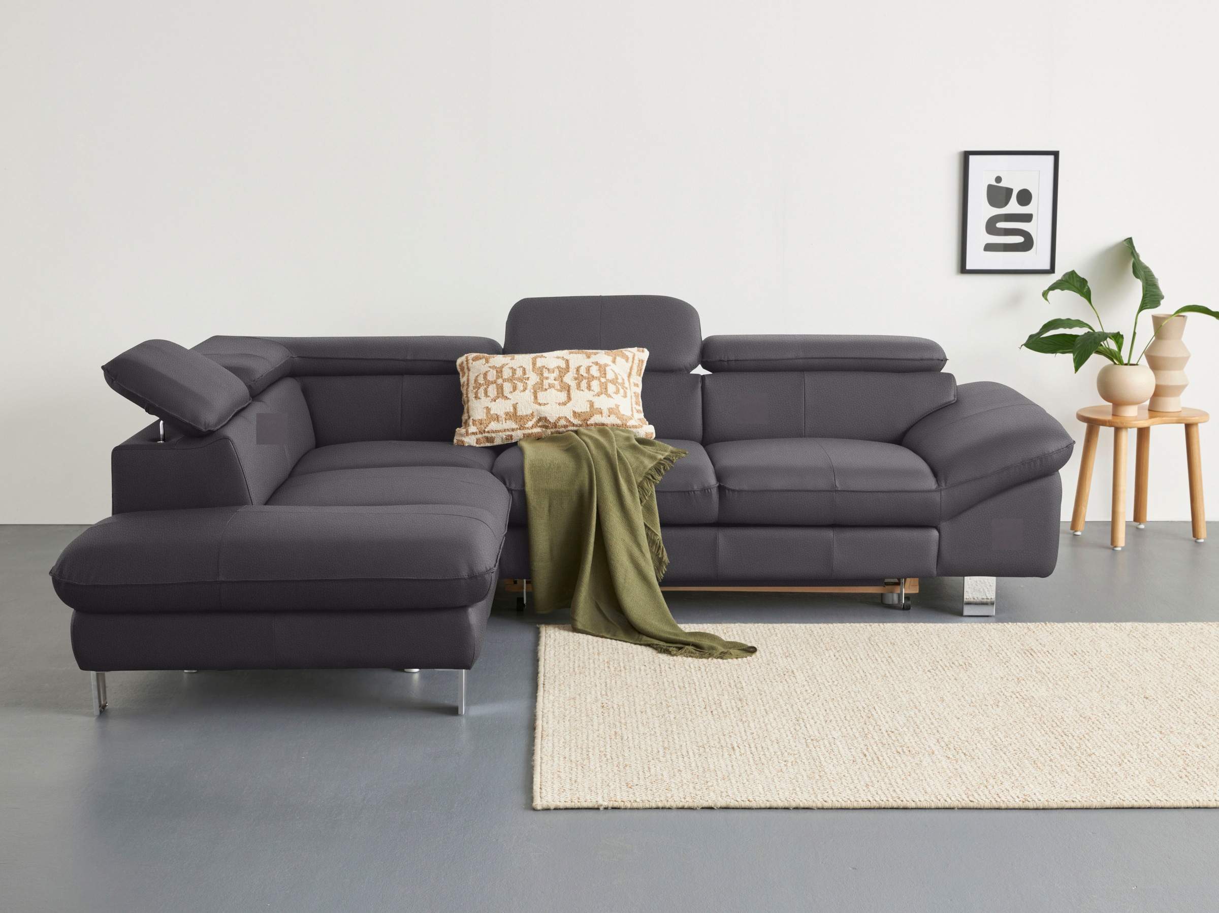 COTTA Ecksofa "Driver L-Form, B: 265cm, moderne Couch, Wellenunterfederung, inkl. 3 x" Kopfteilverstellung, optional Schlaffunktion & Bettkasten