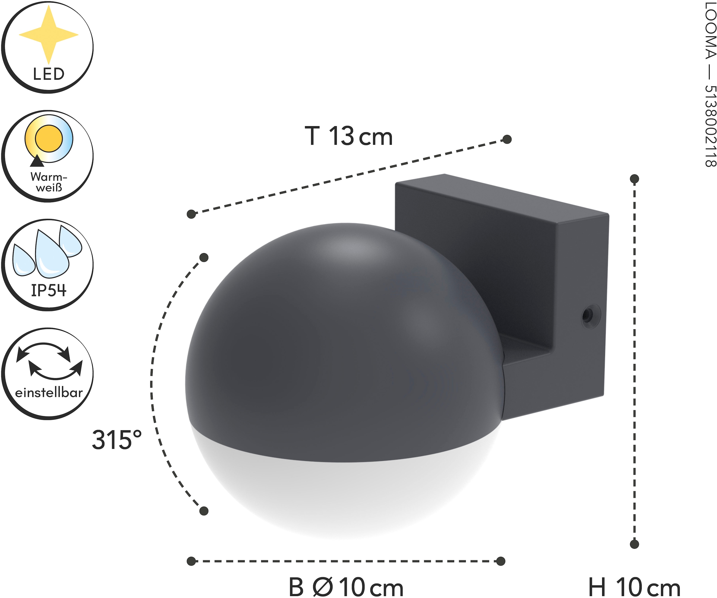 LUTEC LED Außen-Wandleuchte »LED-Aussenwandleuchte LOOMA«, 1 flammig, Leuchtmittel LED-Board | LED fest integriert, drehbarer Kopf