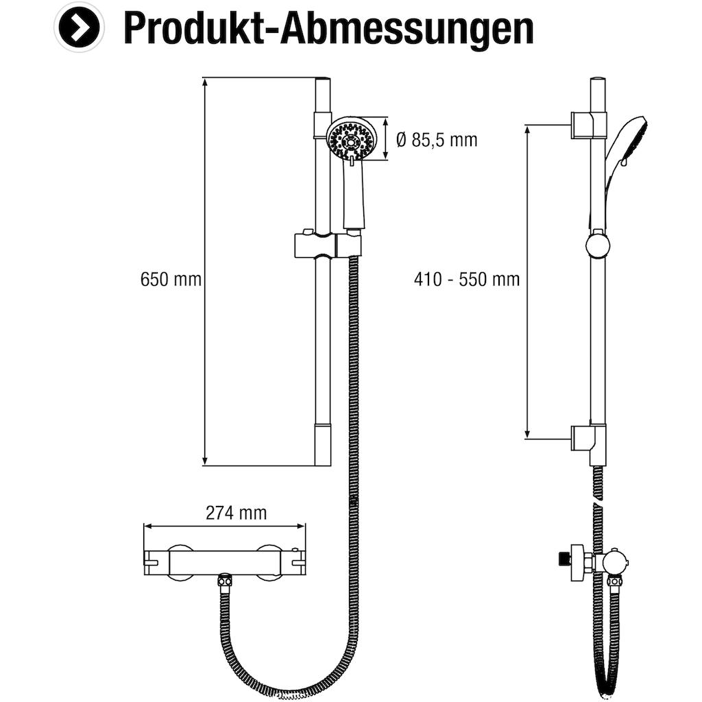 CORNAT Duschsystem »"Fit" - verchromt - Mit Thermostatarmatur - Variabler Bohrlochabstand«