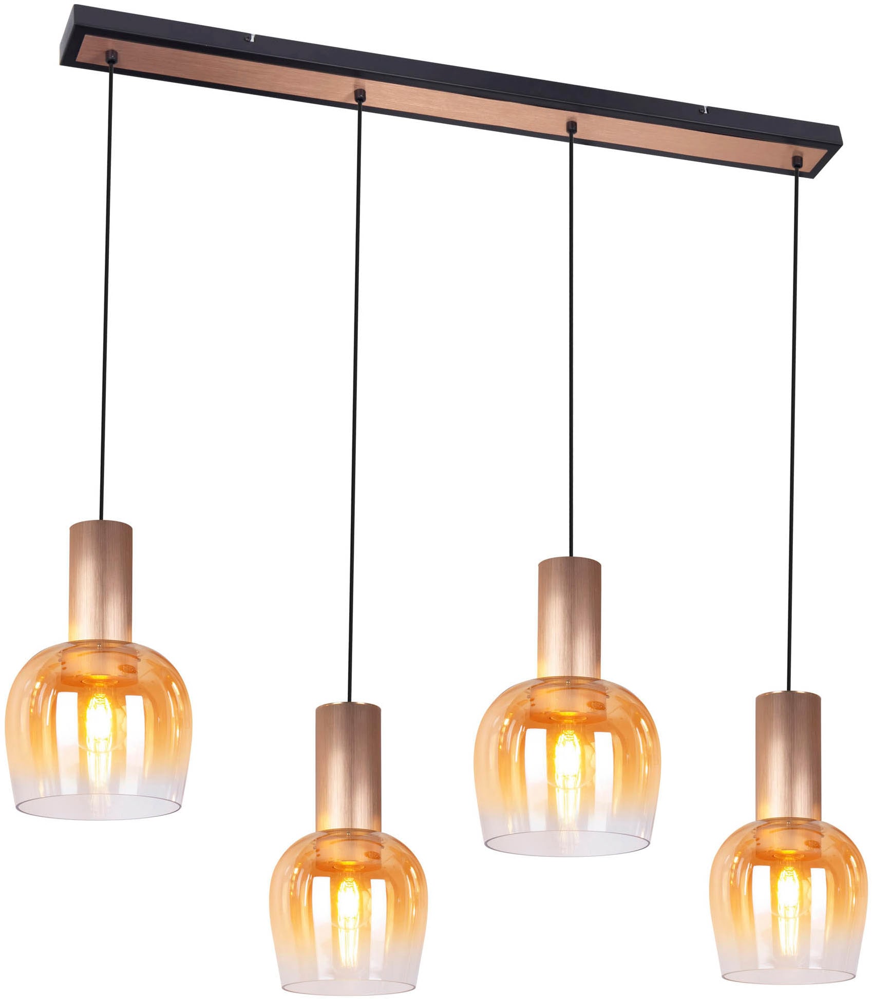 näve Pendelleuchte »Funda«, 1 flammig, Leuchtmittel E27 | Leuchtmittel wechselbar, 4flg., Gläser in amber, E27 exkl. Leuchtmittel, B: 23,5cm, Höhe 150cm