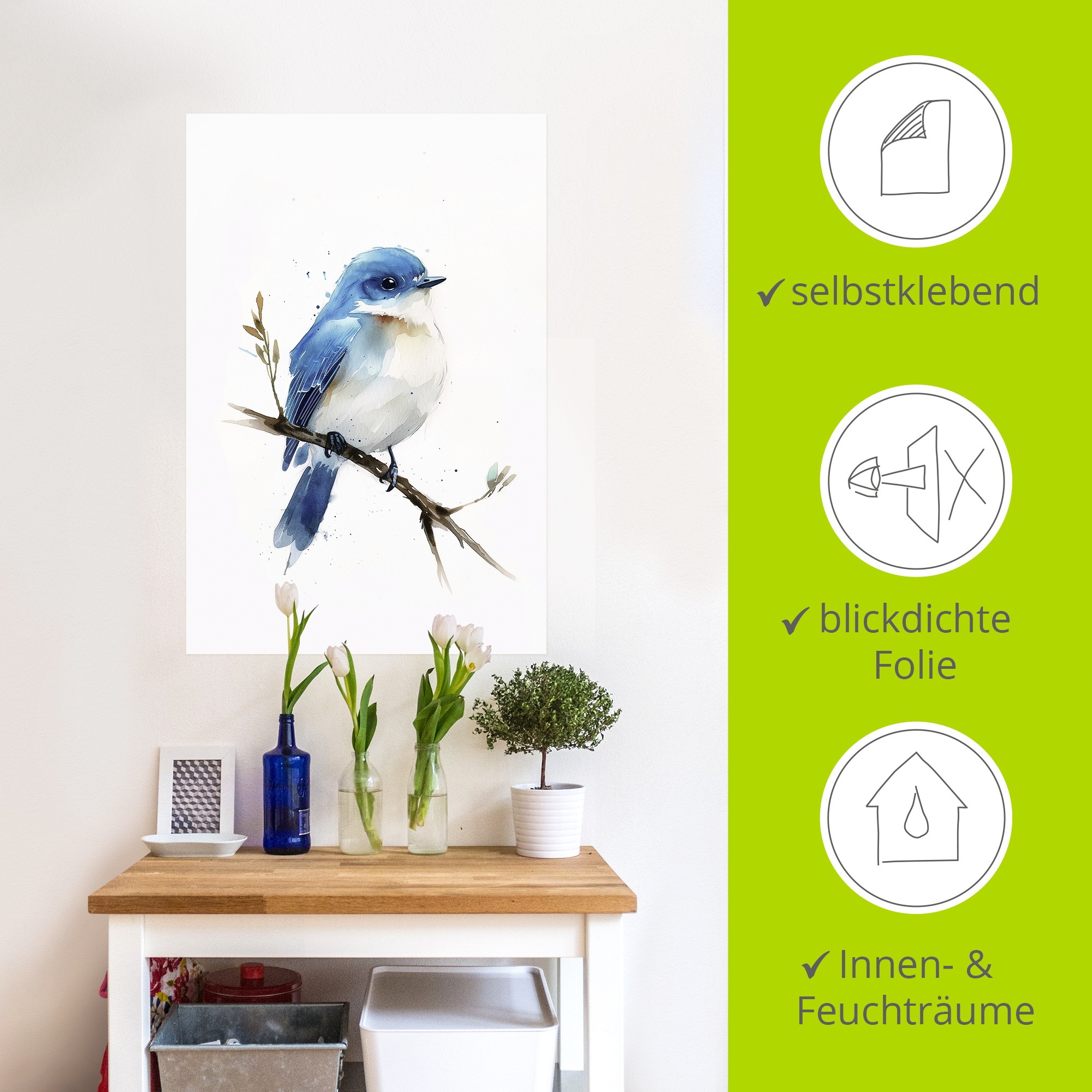 Wandbild ARTLAND "Aquarell Berghüttensänger", farbe bild(er): blau, B:20cm H:30cm, Bilder, als Alubild, Leinwandbild, Poster, Wandaufkleber in verschied. Größen 2