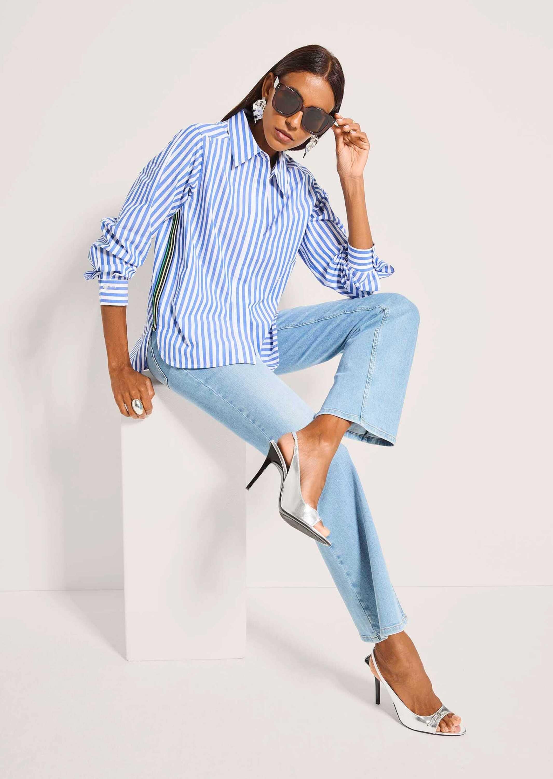 MADELEINE Langarmbluse »Streifenbluse Hemdbluse mit Streifenmuster« Bluse mit seitlich eingesetztem Kontrastband