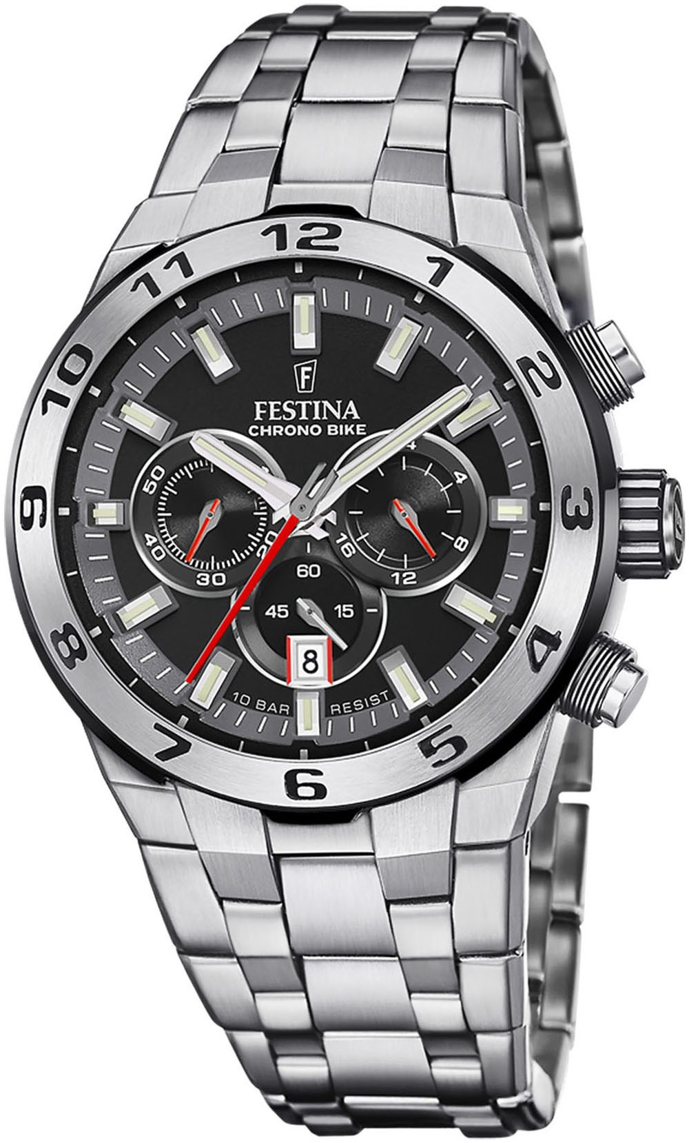 FESTINA Herren Chronograph "Chrono Bike 2024", silber, Armbanduhren, Armbanduhr, Quarzuhr, Herrenuhr, Stoppfunktion, Edelstahlarmband