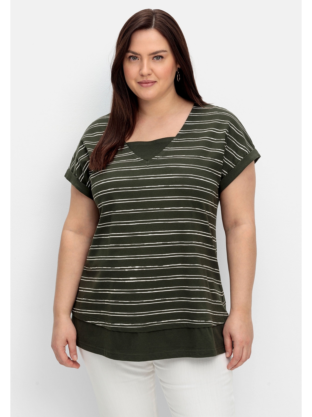 Sheego T-Shirt kaufen Lagenlook, BAUR Baumwolle »Große online | Größen«, im aus reiner