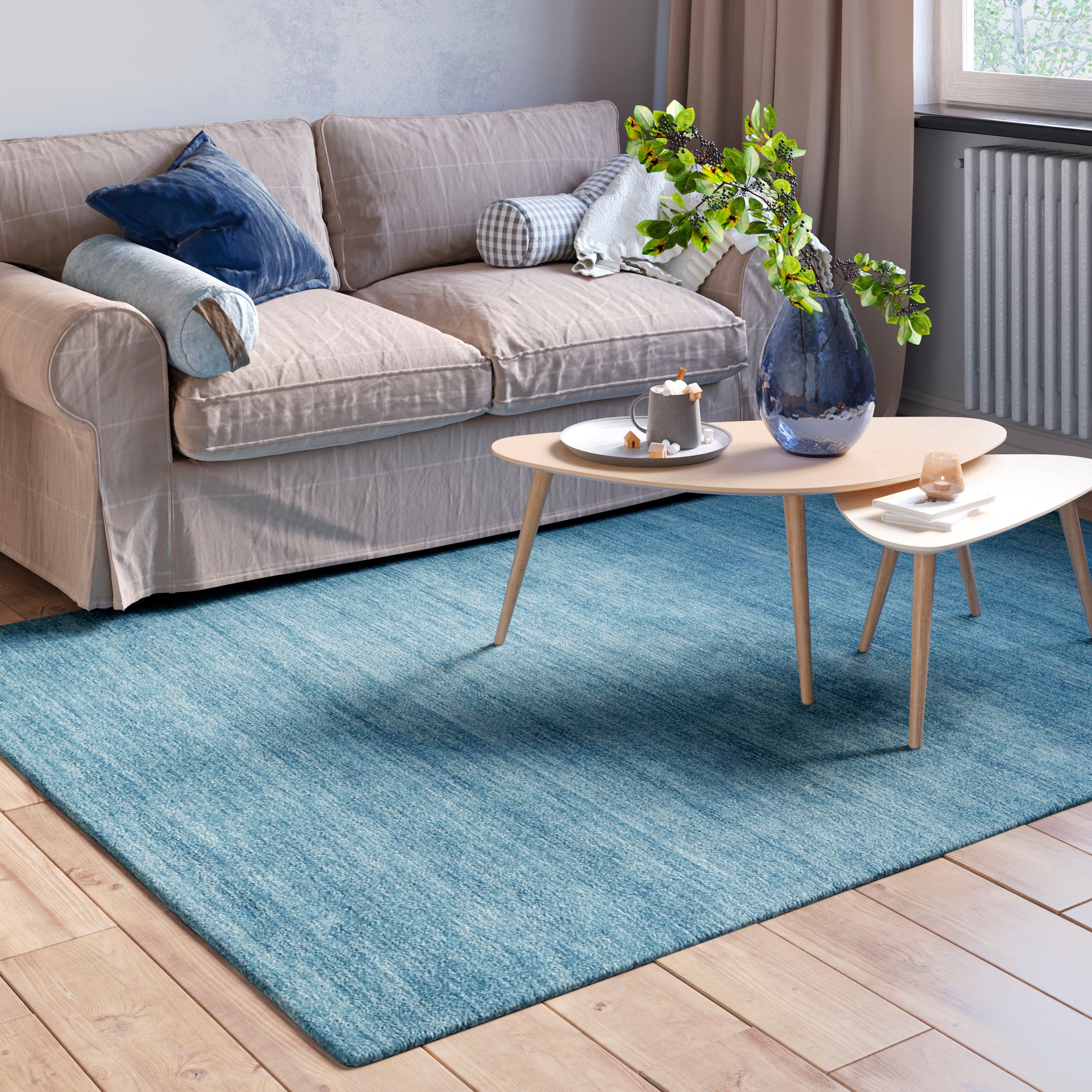 Myflair Möbel & Accessoires Wollteppich "Isra" rechteckig 1,5 mm Höhe Kurzflor, Handweb Teppich, meliert, reine Wolle, handgewebt