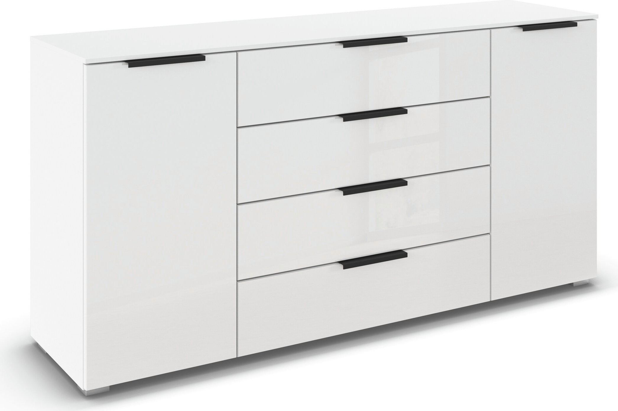 rauch Kombikommode "Sideboard Schubkommode Kommode MONTCLAR Front Dekor/Hochglanz/Glas" Breite 160 / Höhe 81 cm, 2 Einlegeböden, inkl. Soft-Close-Funktion, 2-türig, 4 geräumige Schubladen, viele Griffvarianten MADE IN GERMANY