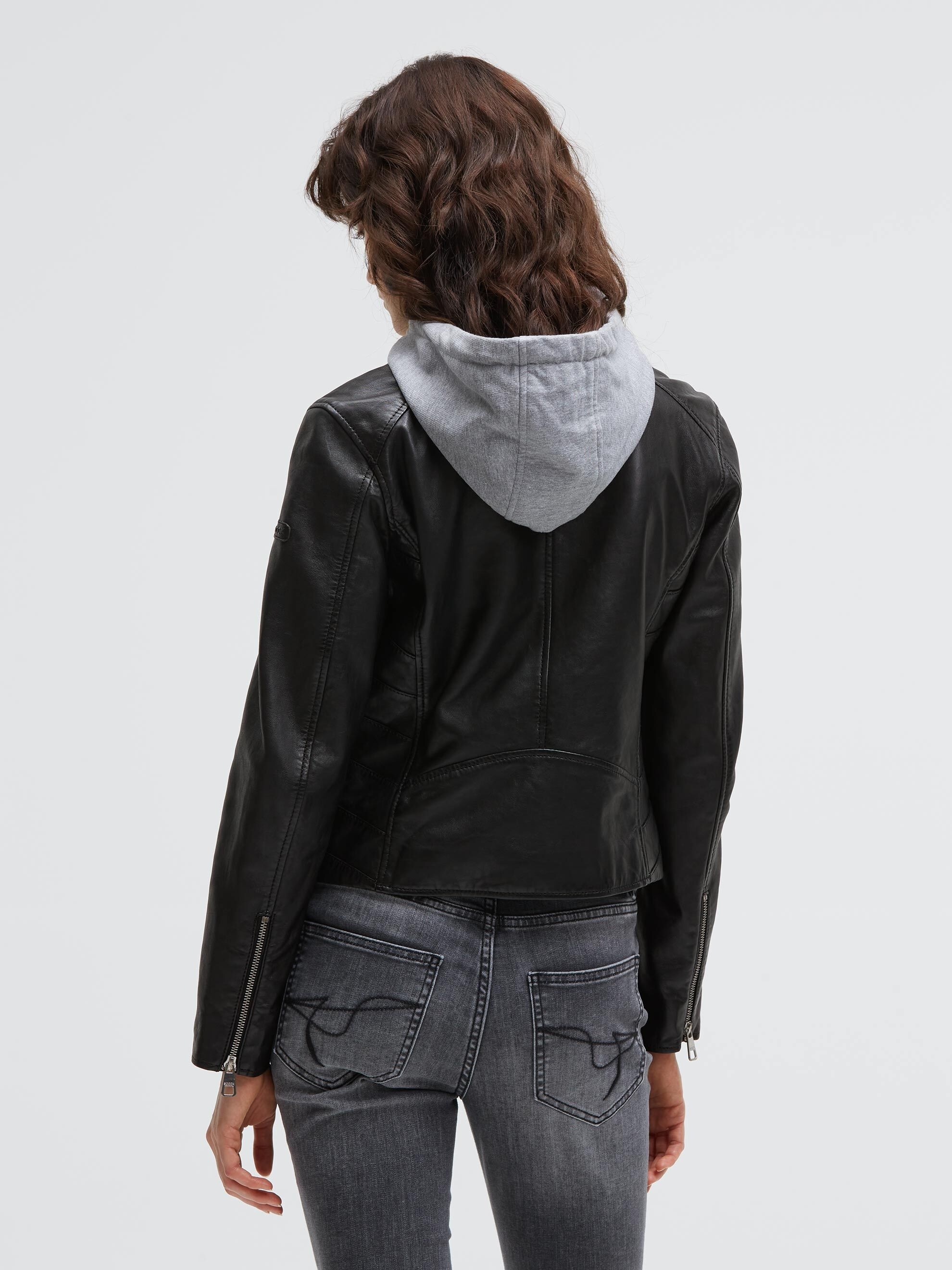 SOCCX Lederjacke mit Kapuze mit Reißverschluss an den Einschubtaschen