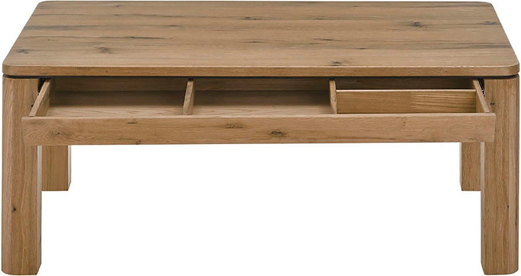 MCA furniture Couchtisch »ZWOLLE mit Stollen 80x80«, Eiche furniert, rechteckig,Schubkasten mit Einteilung, belastbar 30 kg
