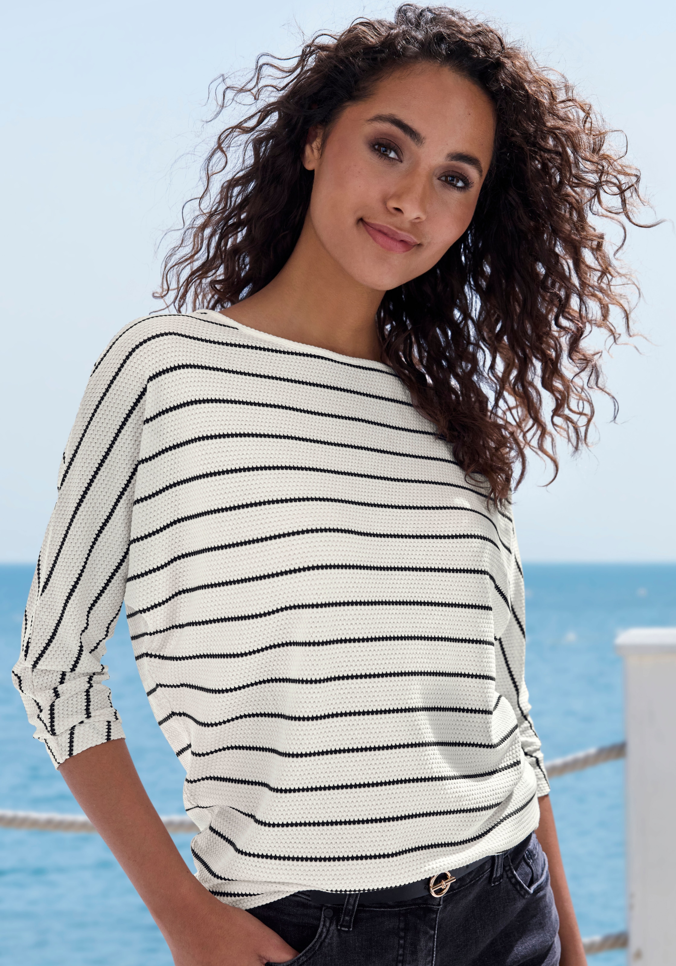 Vivance 3/4-Arm-Shirt »mit modischer Streifenstruktur«, aus pflegeleichter Baumwoll-Viskose-Qualität