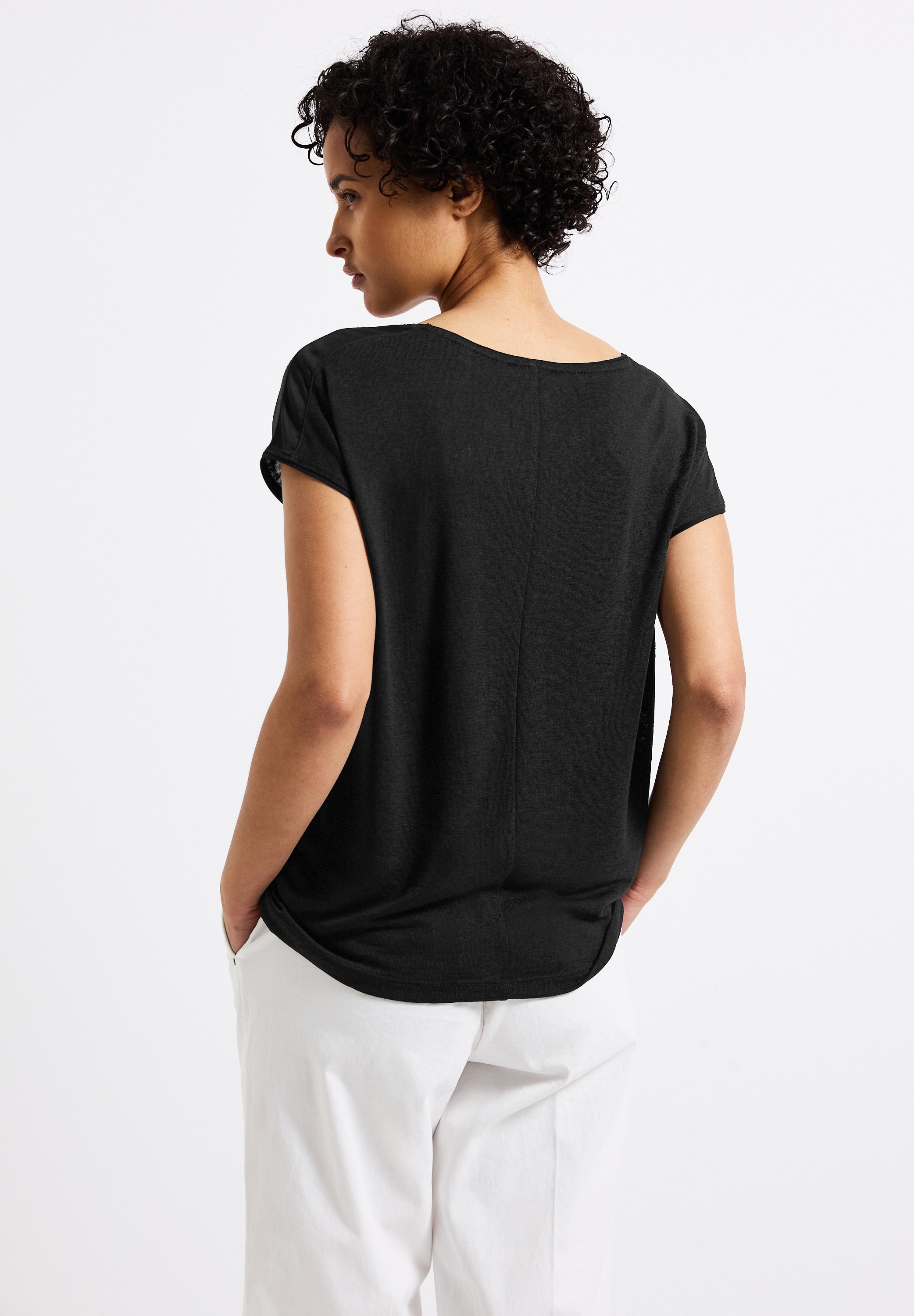 STREET ONE T-Shirt, im Leinen-Look und mit Brusttasche+ö