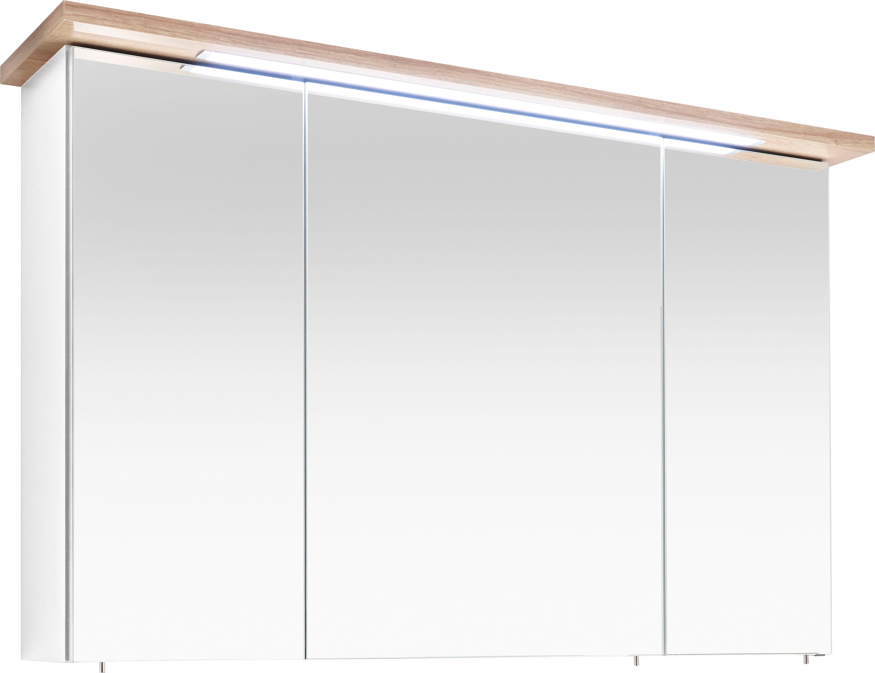 Saphir 1100000002199 "Quickset 923 Badschrank, 3 Spiegeltüren, 6 Einlegeböden, 115 cm breit" inkl. LED-Beleuchtung, Türdämpfer, Schalter-/Steckdosenkombination