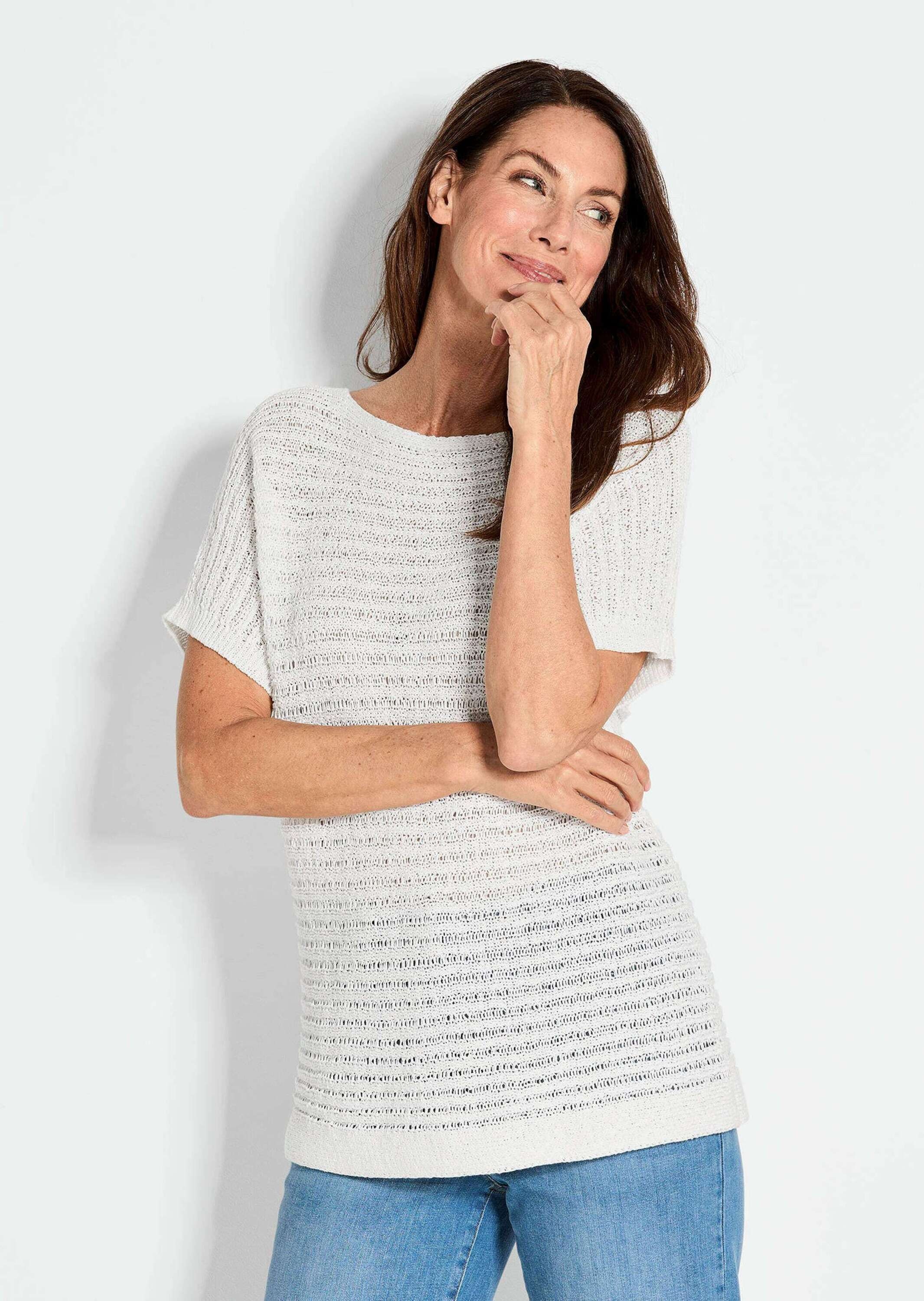 GOLDNER Rundhalspullover "Kurzarm-Pullover mit Rippen" günstig online kaufen