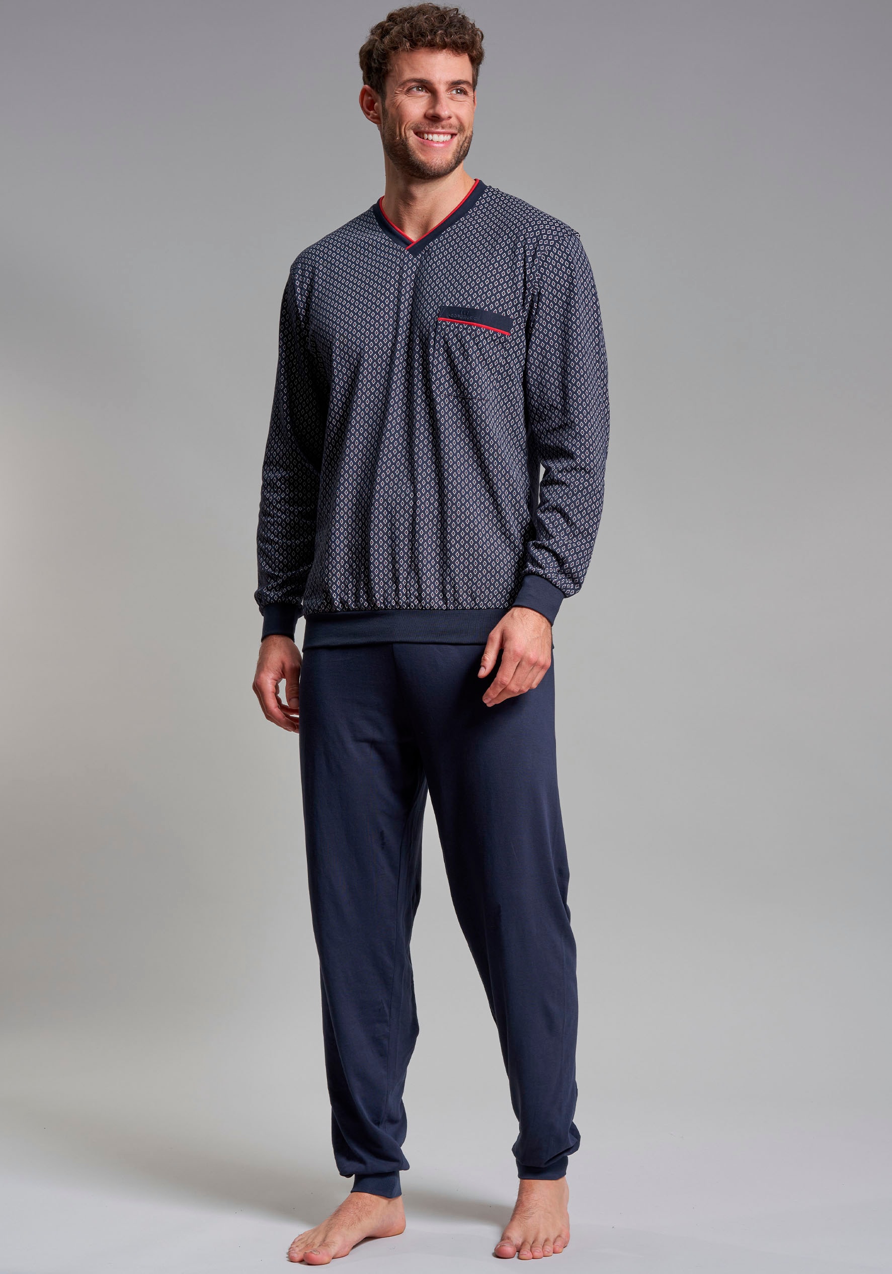 GÖTZBURG Pyjama "Manhattan", 2 Stk. Langarm, V-Ausschnitt, lange Hose, V-Au günstig online kaufen