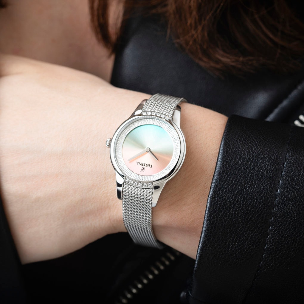 Festina Quarzuhr »Mademoiselle«, Armbanduhr, Damenuhr, Edelstahlarmband, analog, Zirkonia (synth.)