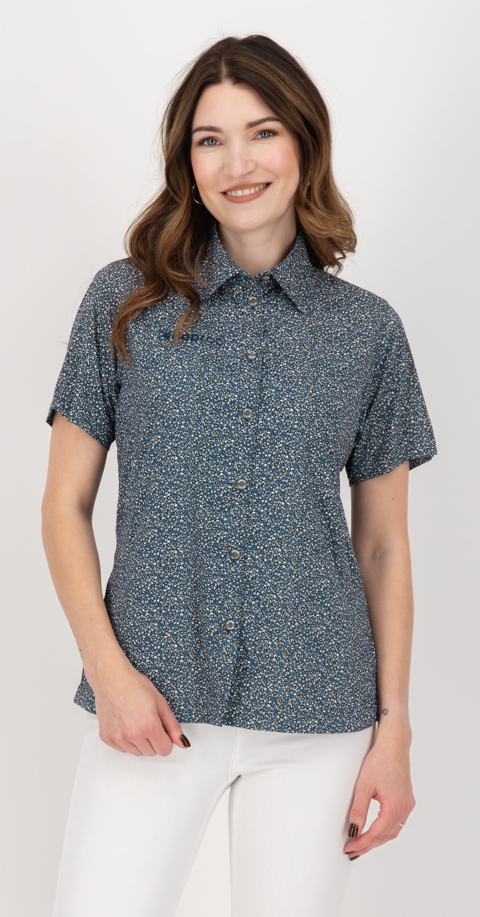 Outdoorbluse DEPROC ACTIVE "SUDBURY II WOMEN", Gr. 36/38 (M), navy flower, 95% Polyester; 5% Elasthan, Blusen, auch in Großen Größen erhältlich