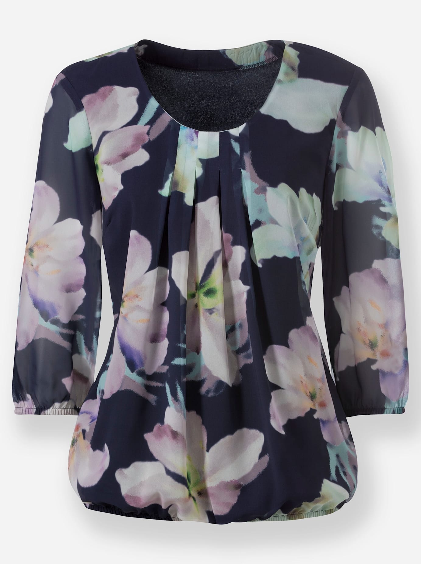 Georgettebluse LADY, Damen, Gr. 54, bunt (marine, kalkmint, bedruckt), 100% Polyester, bedruckt, geblümt, gemustert, mehrfarbig, Rundhals, Blusen 3