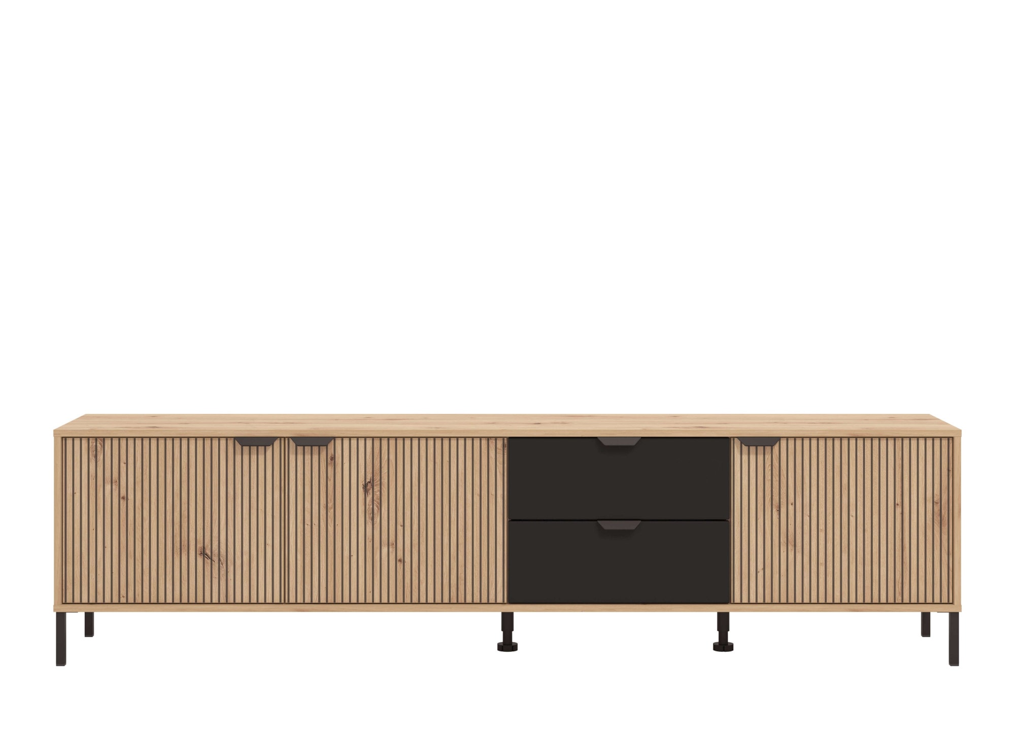 Home affaire Lowboard »Mayenne TV-Lowbord, Breite 208 cm«, Kommode mit 3 Türen mit Rillen-Optik, 2 Schubkästen